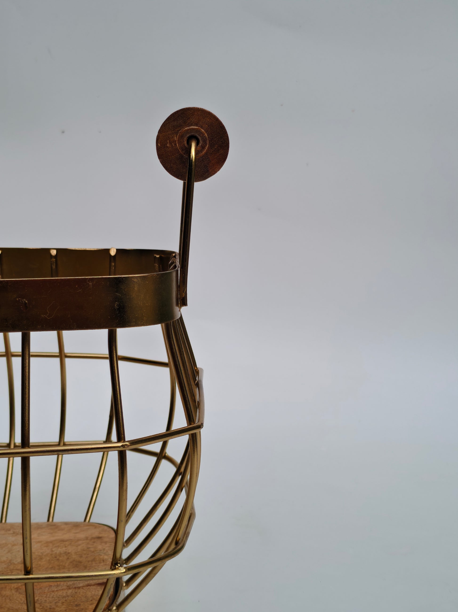 Gold Metal Wire Storage Basket with Wooden Handles