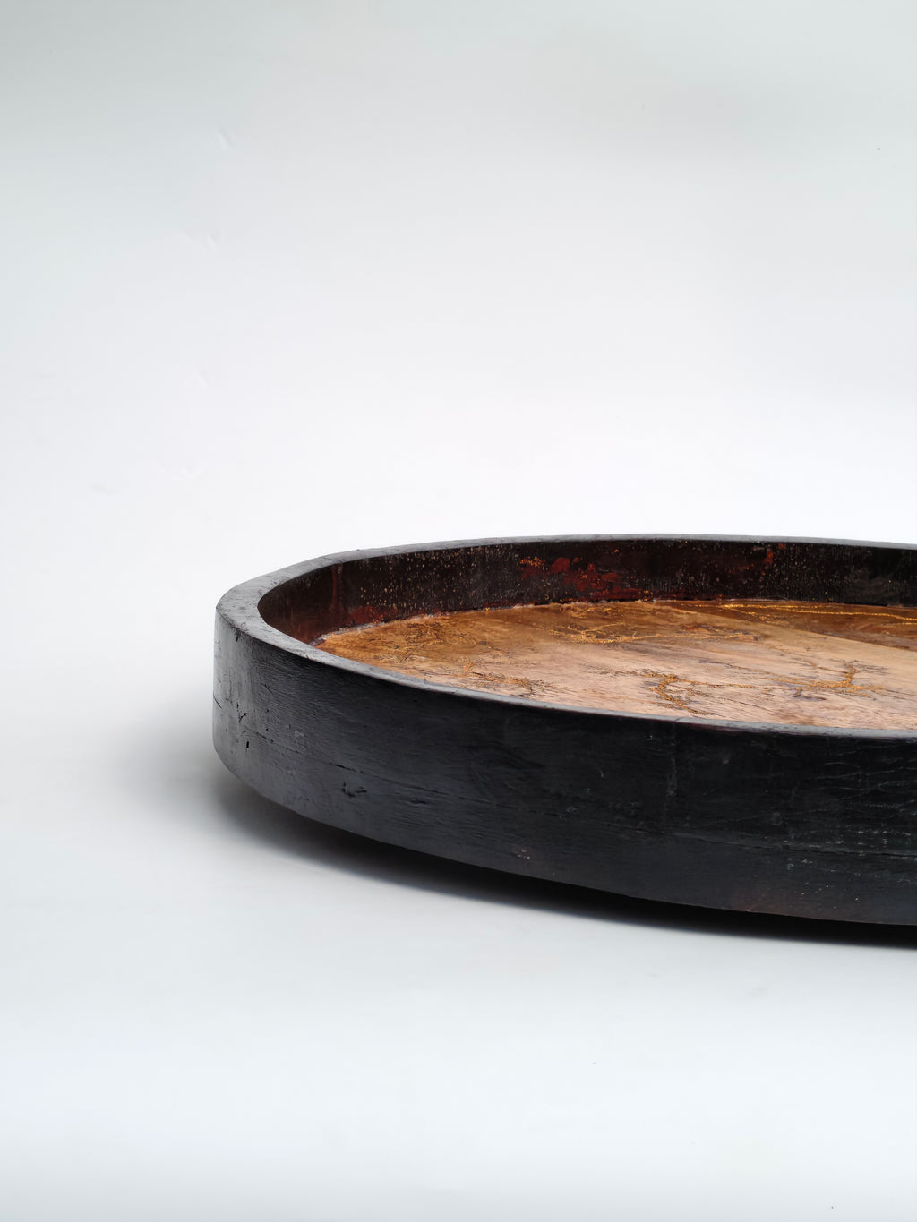 Fractal Burned Rotating Wooden Serving Tray – Lazy Susan with Gold Vein Detailing