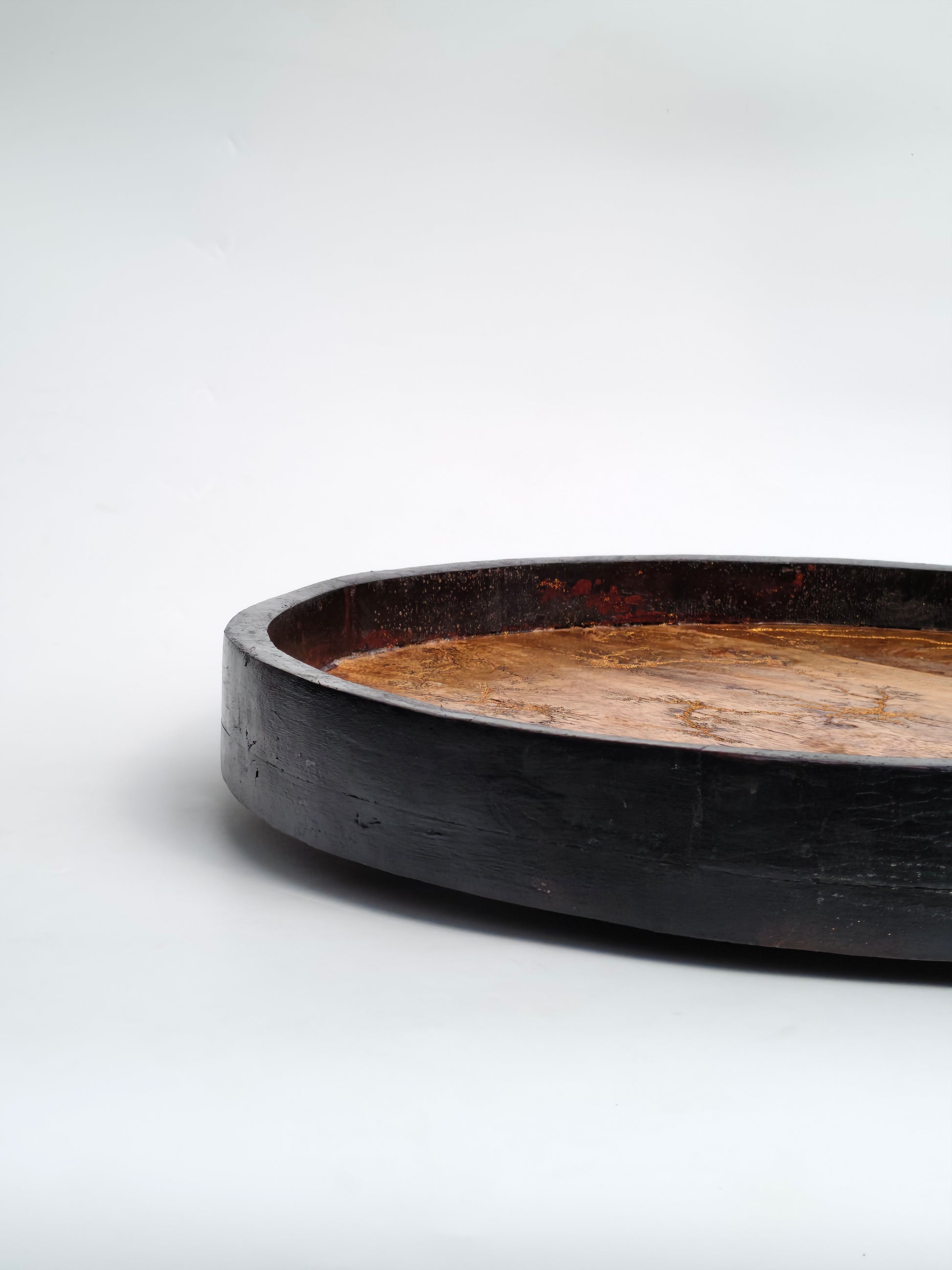 Fractal Burned Rotating Wooden Serving Tray – Lazy Susan with Gold Vein Detailing