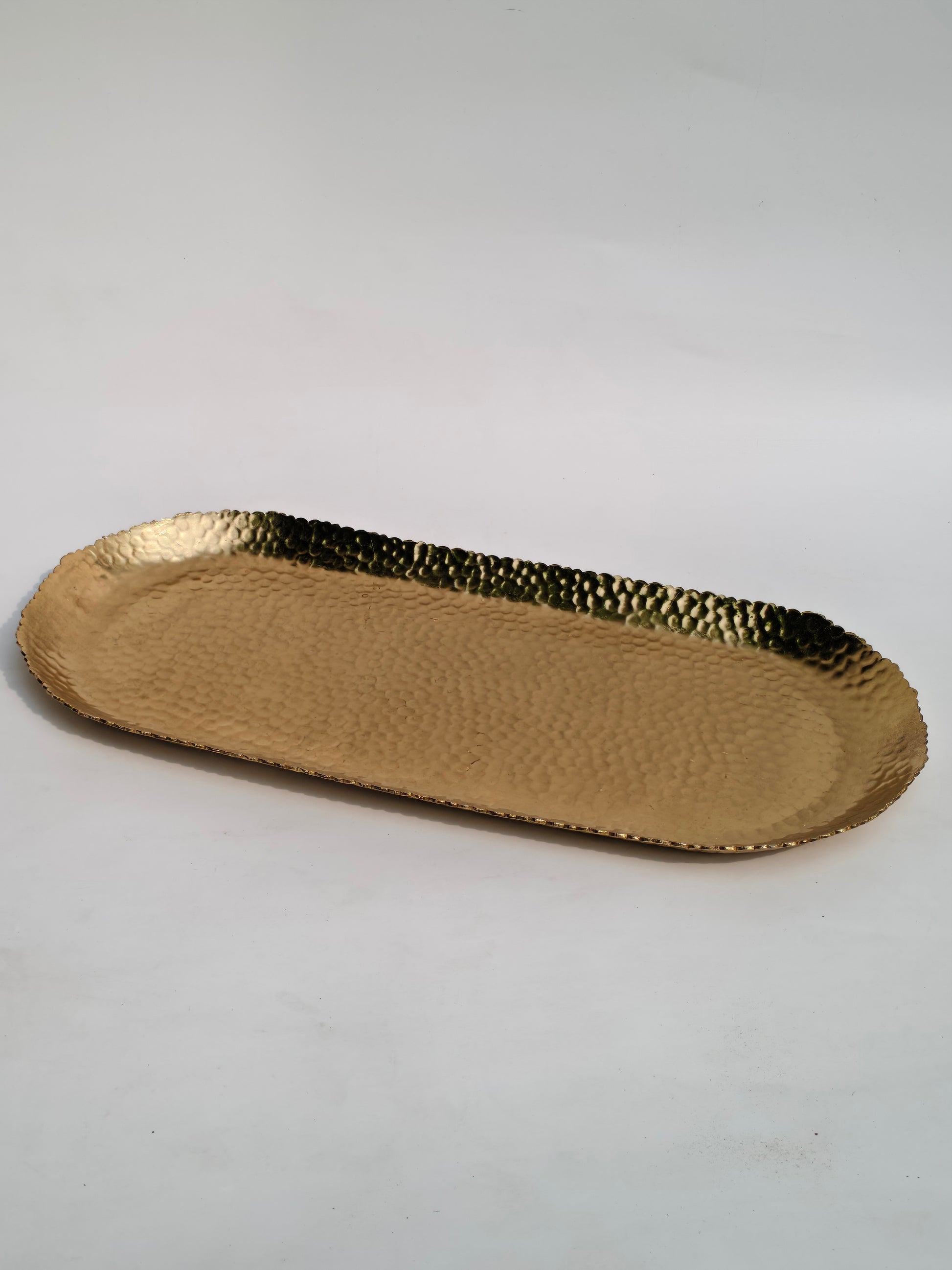 Luxe Hammered Gold Metal Oval Tray