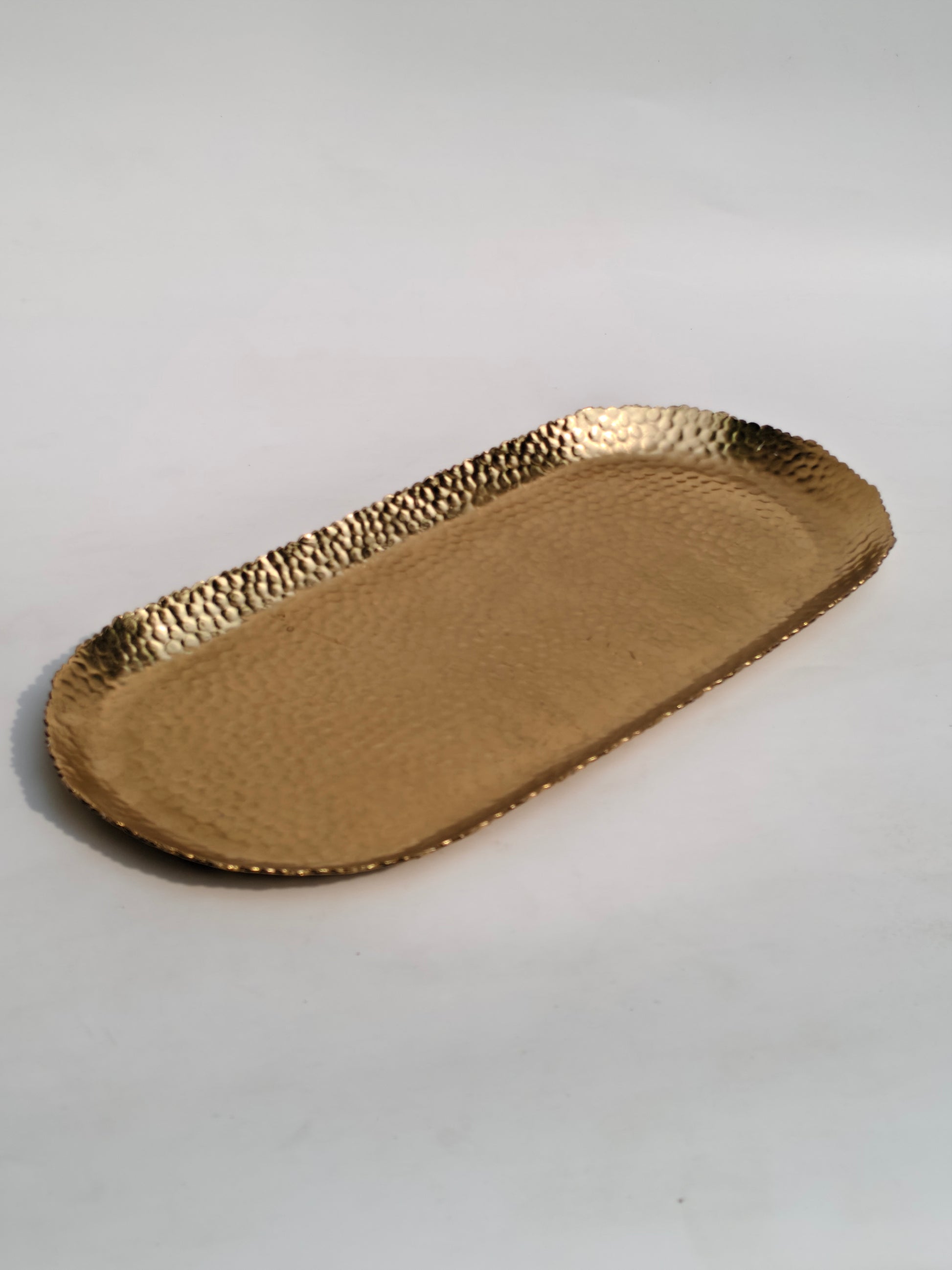 Luxe Hammered Gold Metal Oval Tray