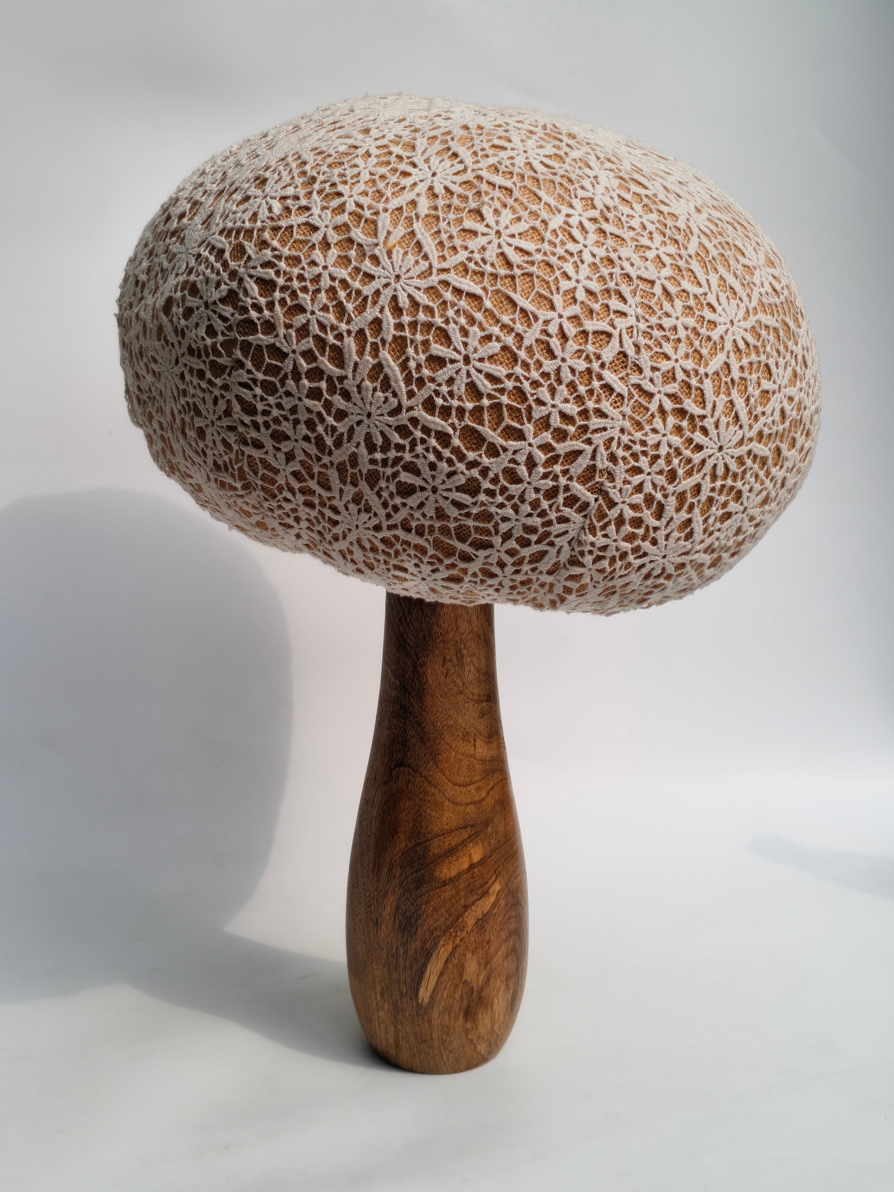 Handcrafted Wooden & Lace Mushroom Decor – 60cm Statement Accent