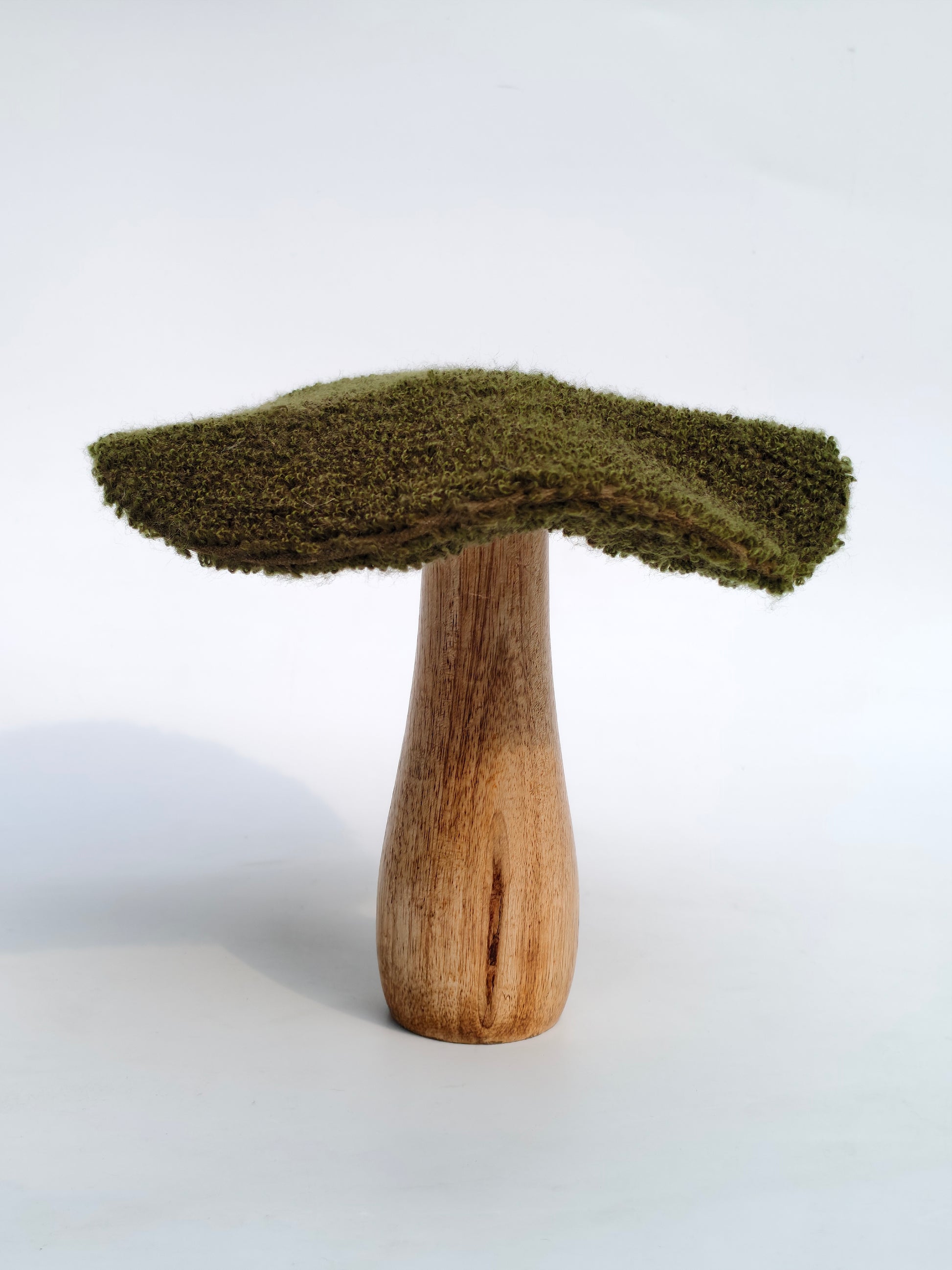 Wood & Fabric Mushroom Décor – Green Cap Accent