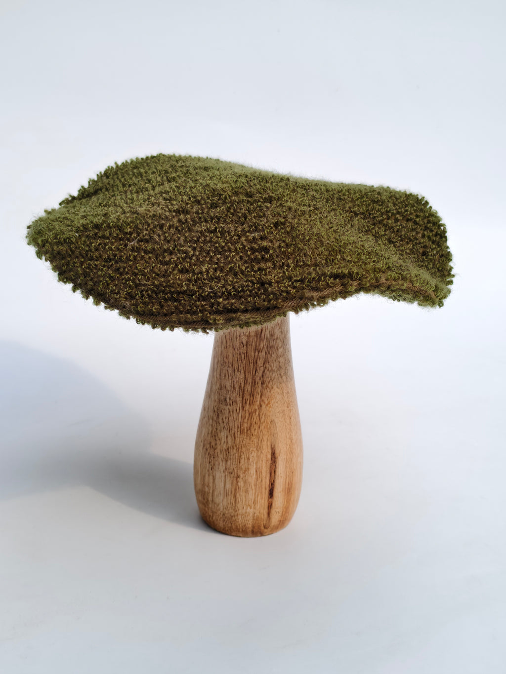 Wood & Fabric Mushroom Décor – Green Cap Accent