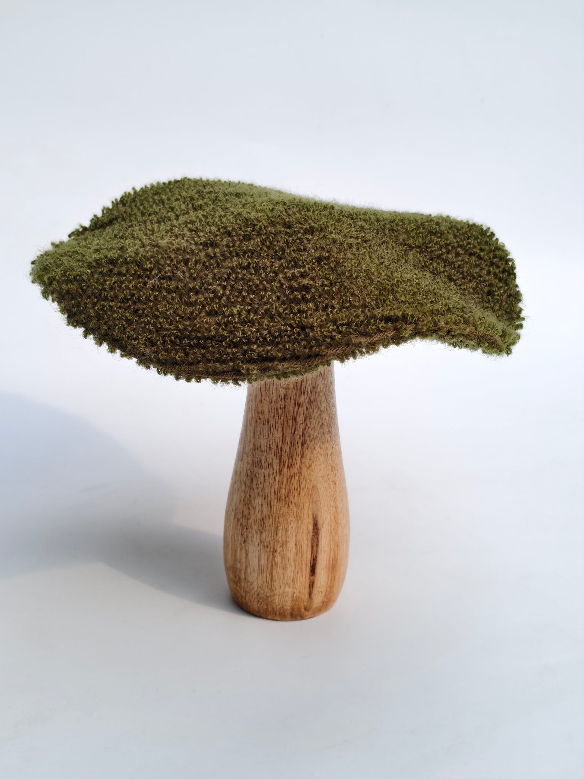Wood & Fabric Mushroom Décor – Green Cap Accent