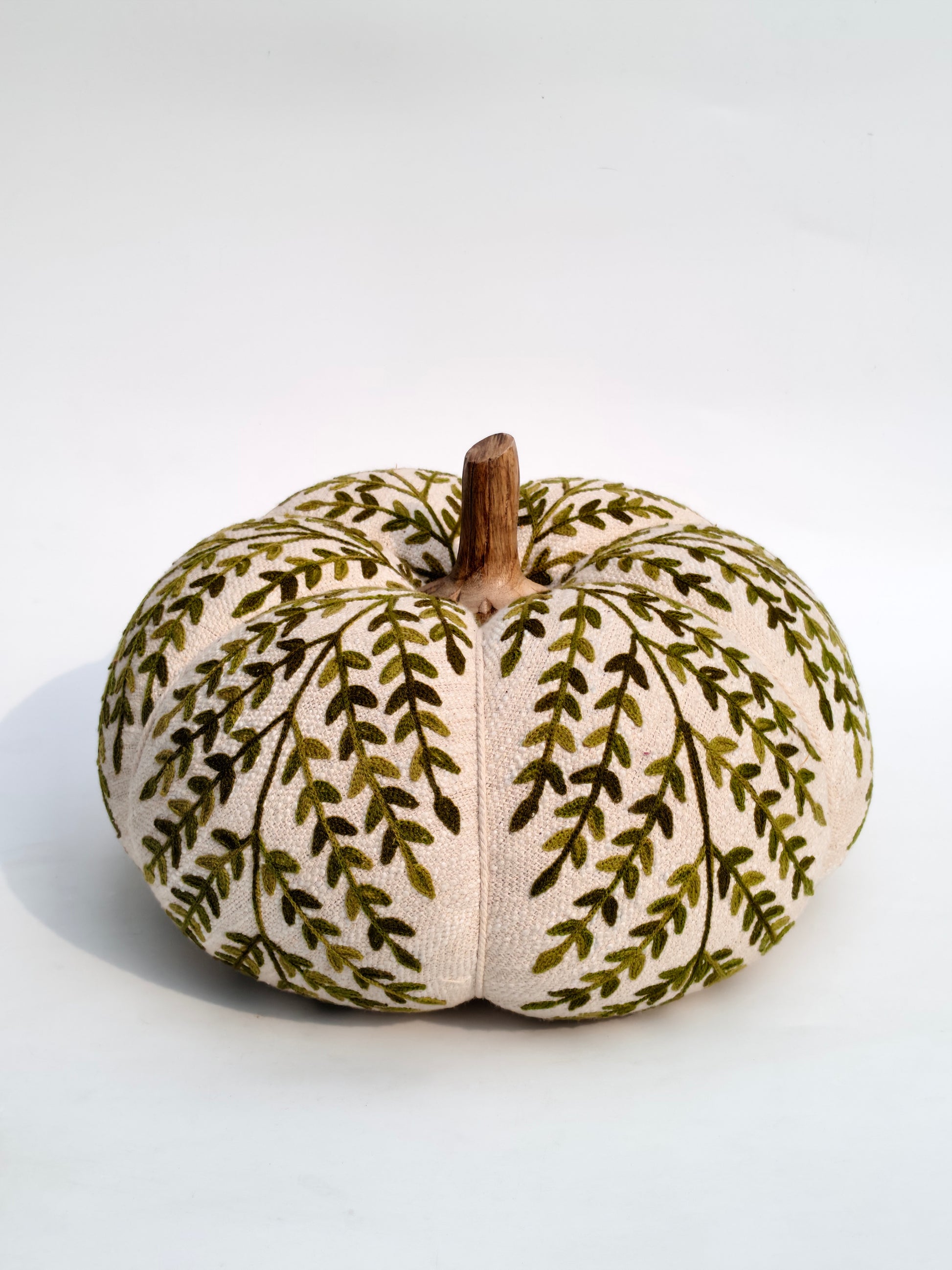 Embroidered Decorative Pumpkin – Green Vine Detailing