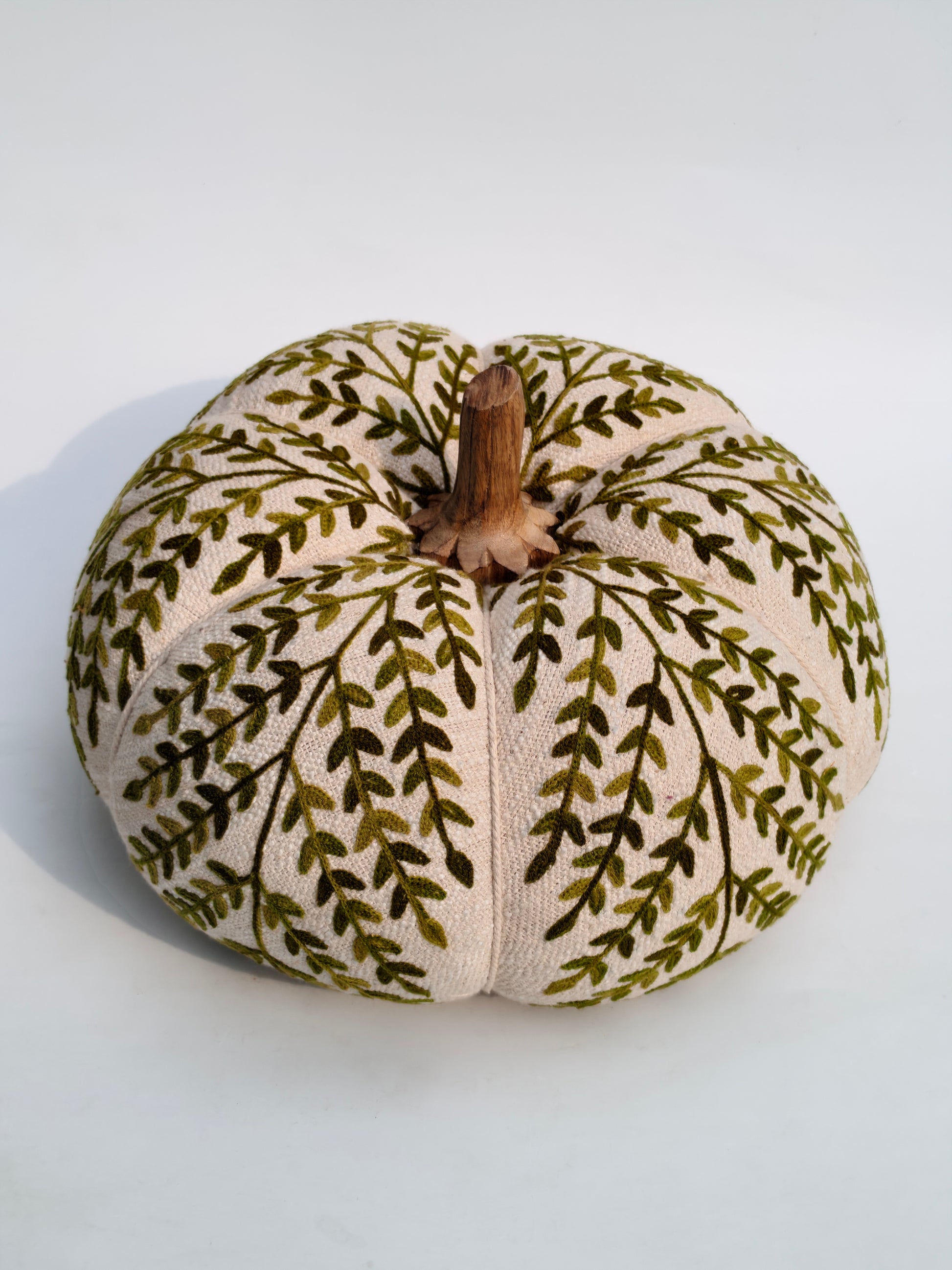 Embroidered Decorative Pumpkin – Green Vine Detailing