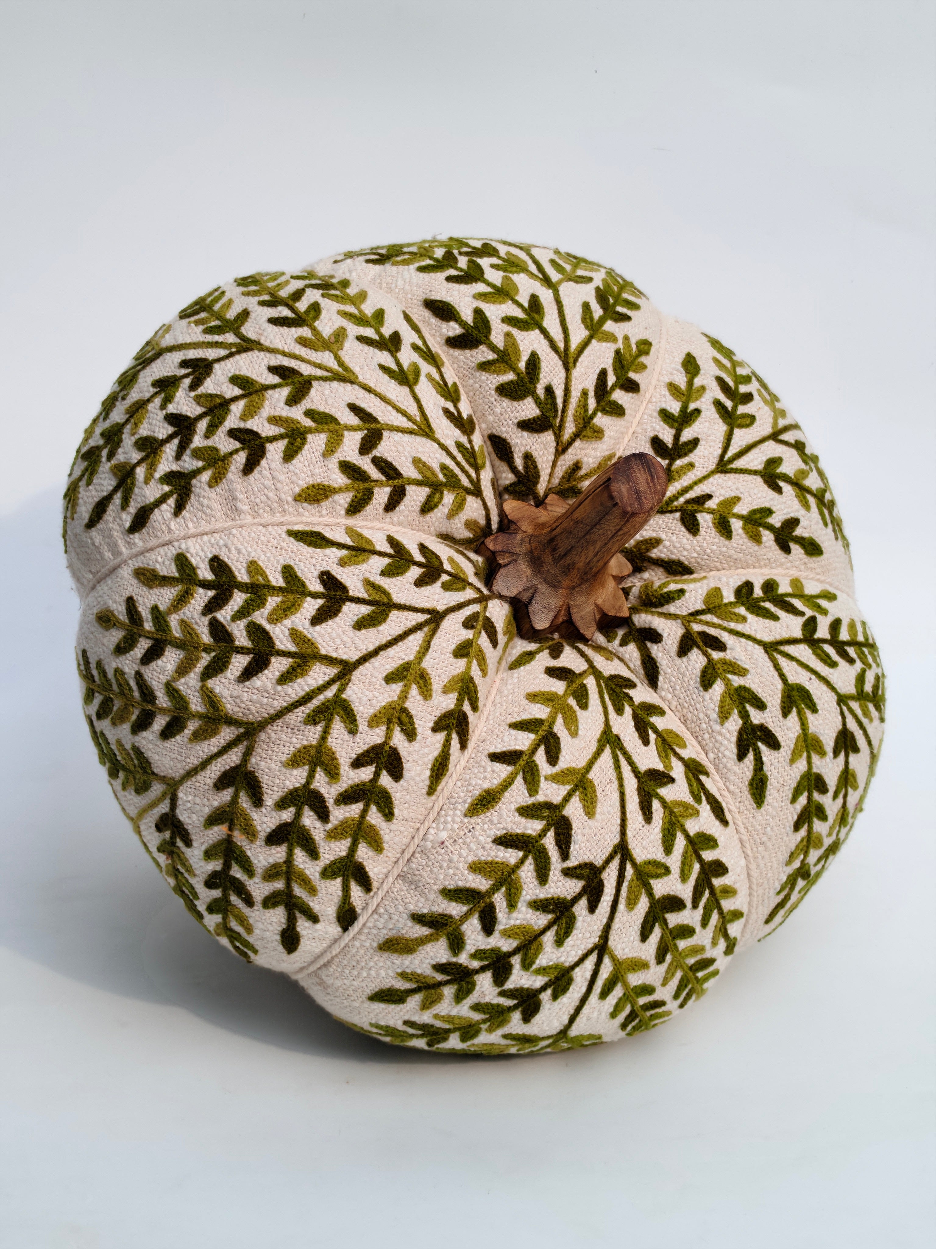 Embroidered Decorative Pumpkin – Green Vine Detailing