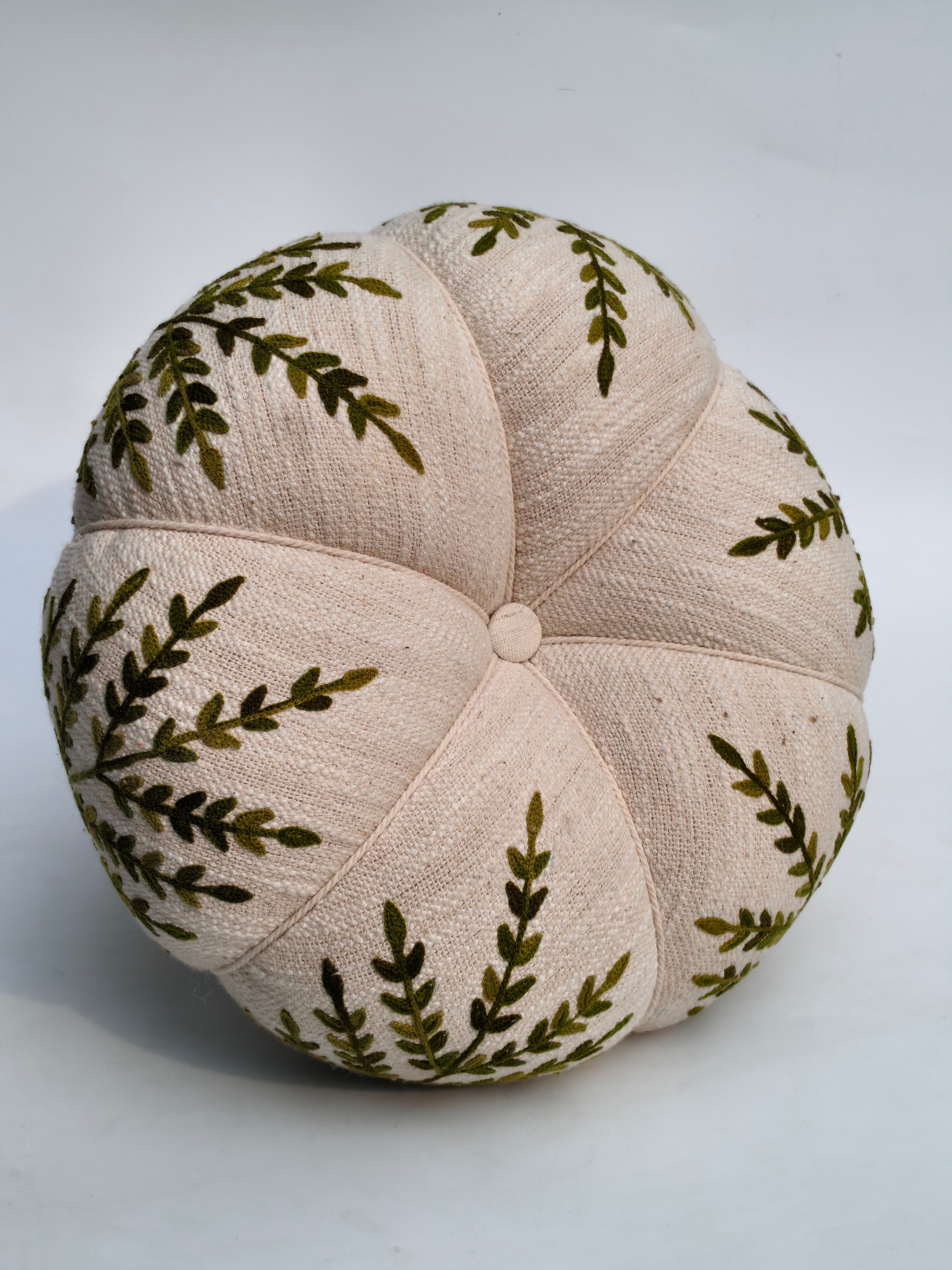 Embroidered Decorative Pumpkin – Green Vine Detailing
