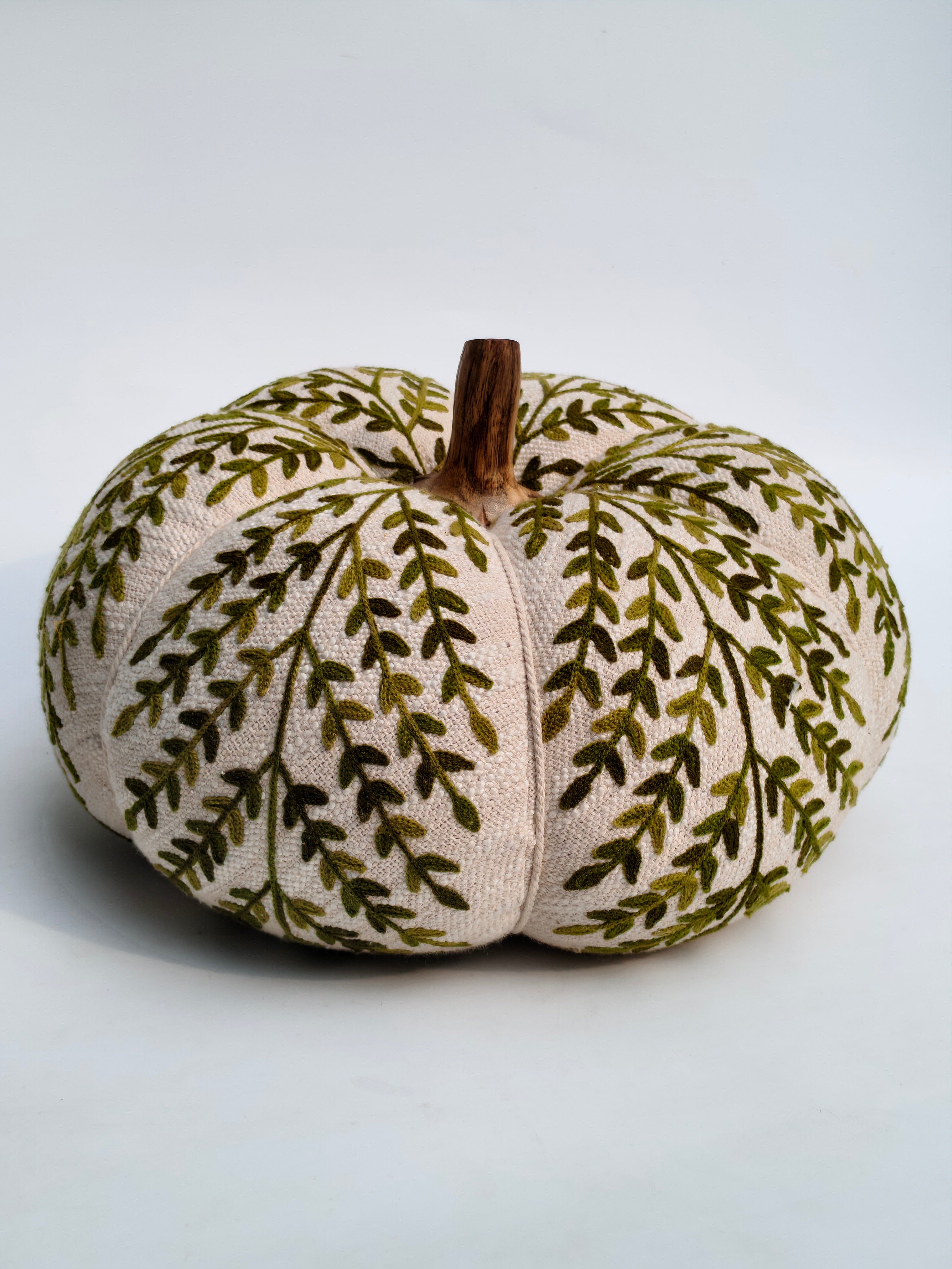 Embroidered Decorative Pumpkin – Green Vine Detailing