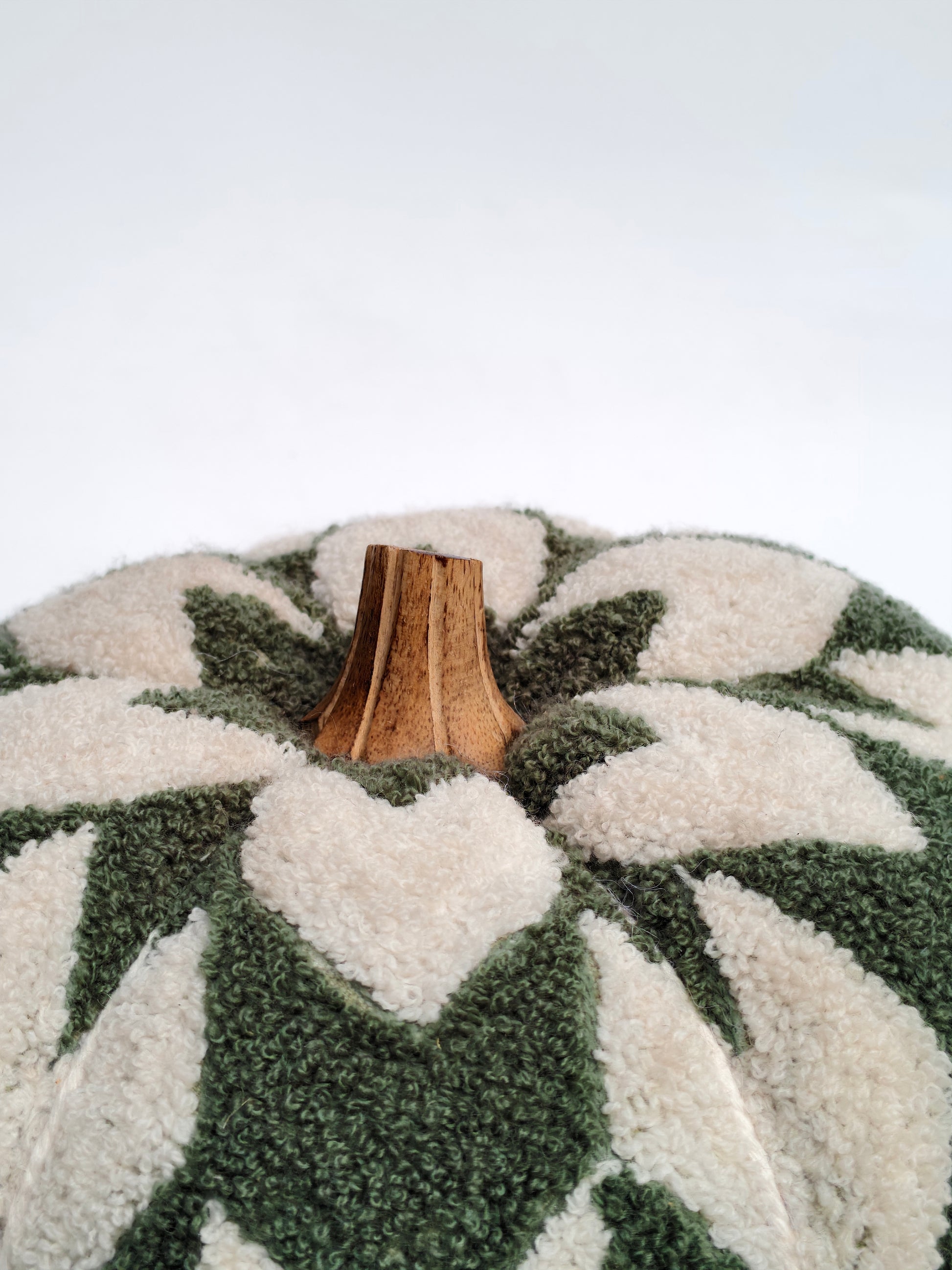 Tufted Decorative Pumpkin – Olive & Ivory Leaf Pattern