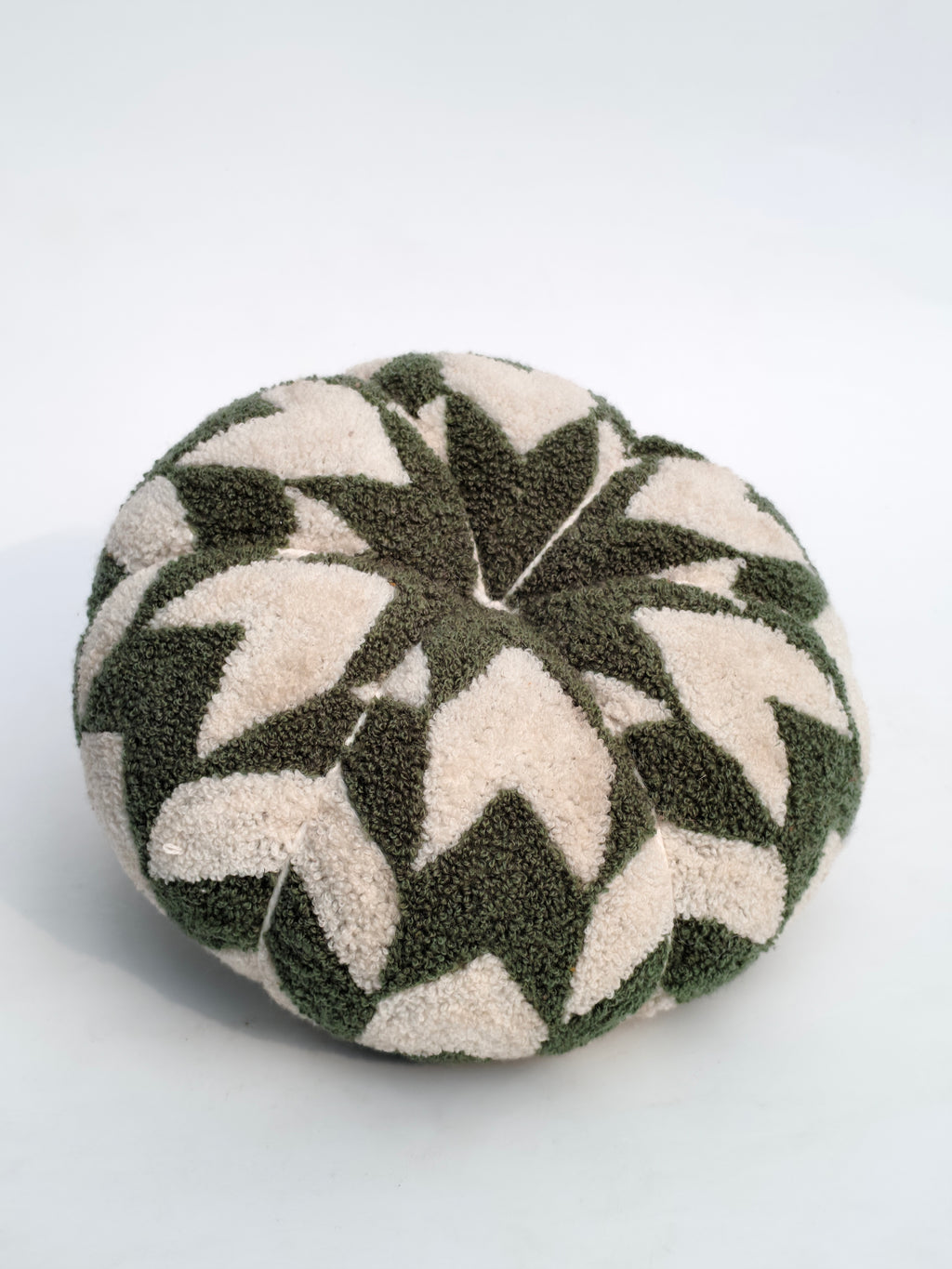Tufted Decorative Pumpkin – Olive & Ivory Leaf Pattern