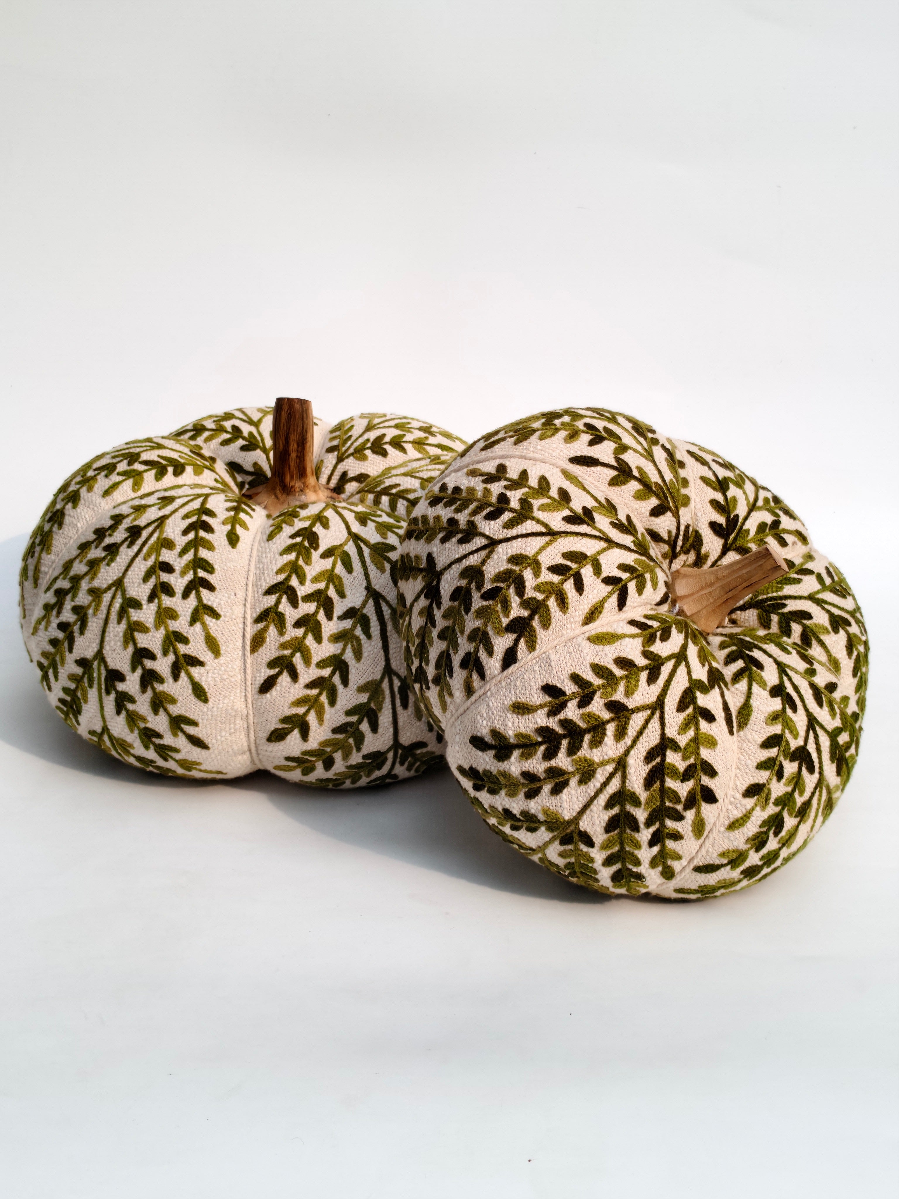 Embroidered Decorative Pumpkin – Green Vine Detailing