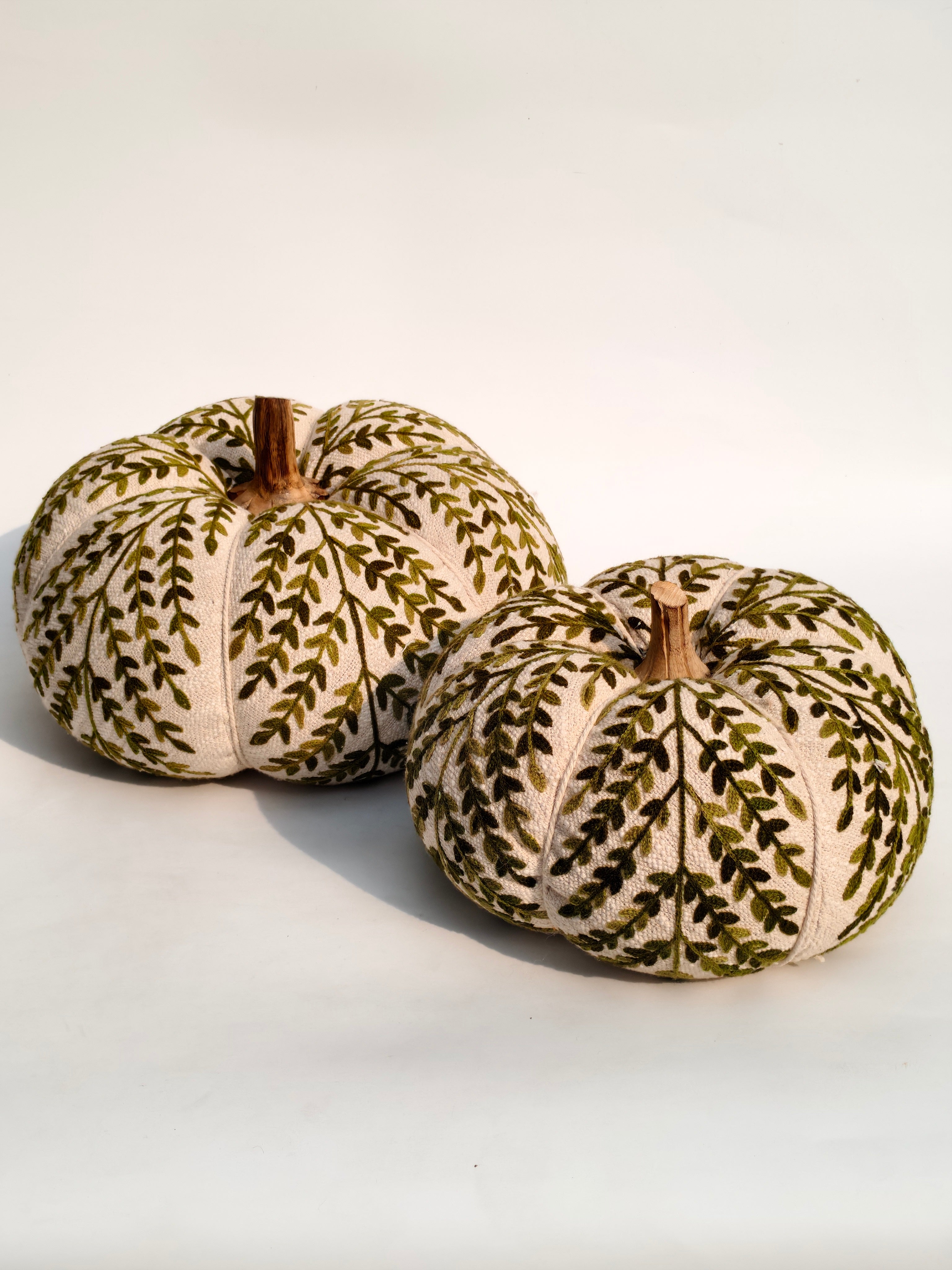 Embroidered Decorative Pumpkin – Green Vine Detailing