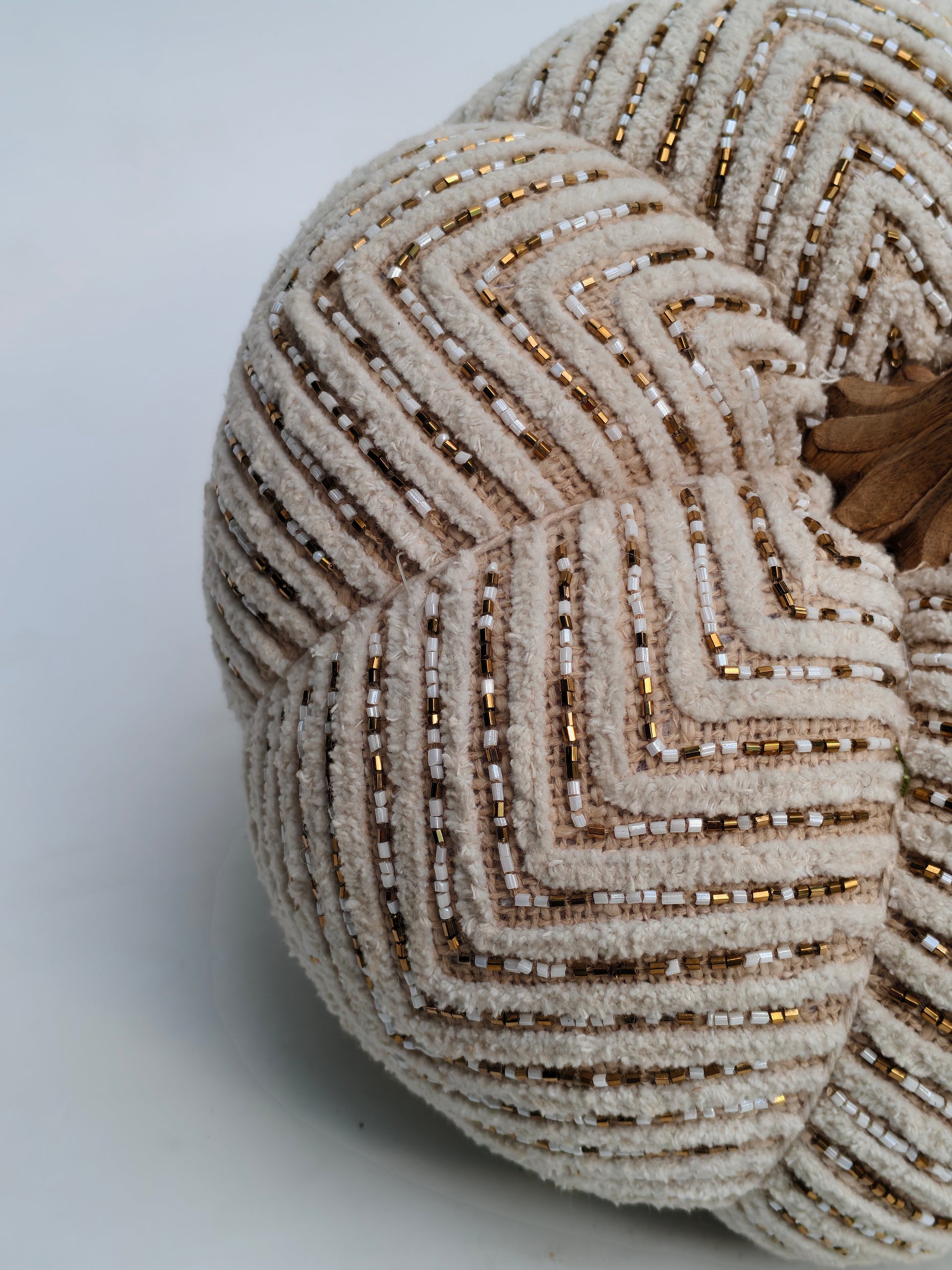 Elegant Beaded Decorative Pumpkin – Ivory & Gold Accent