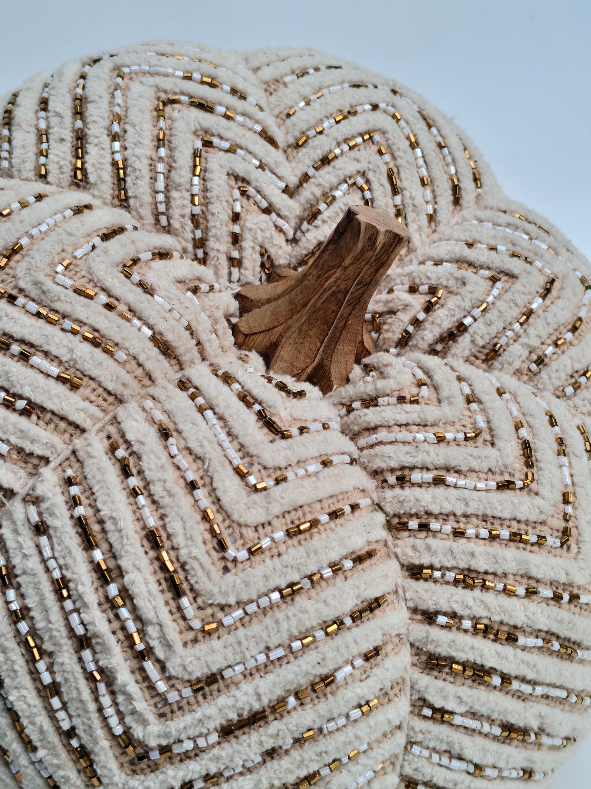 Elegant Beaded Decorative Pumpkin – Ivory & Gold Accent