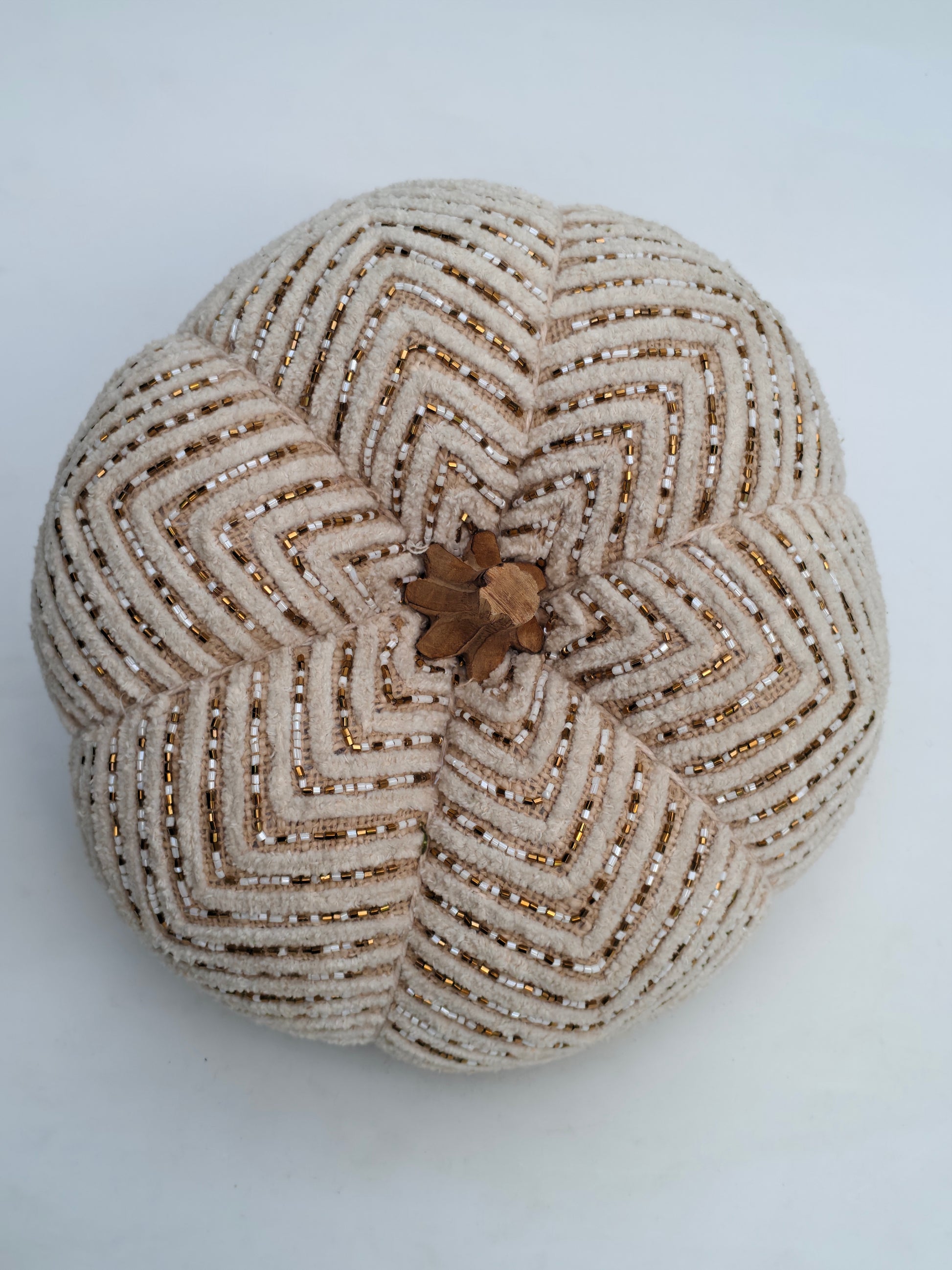 Elegant Beaded Decorative Pumpkin – Ivory & Gold Accent