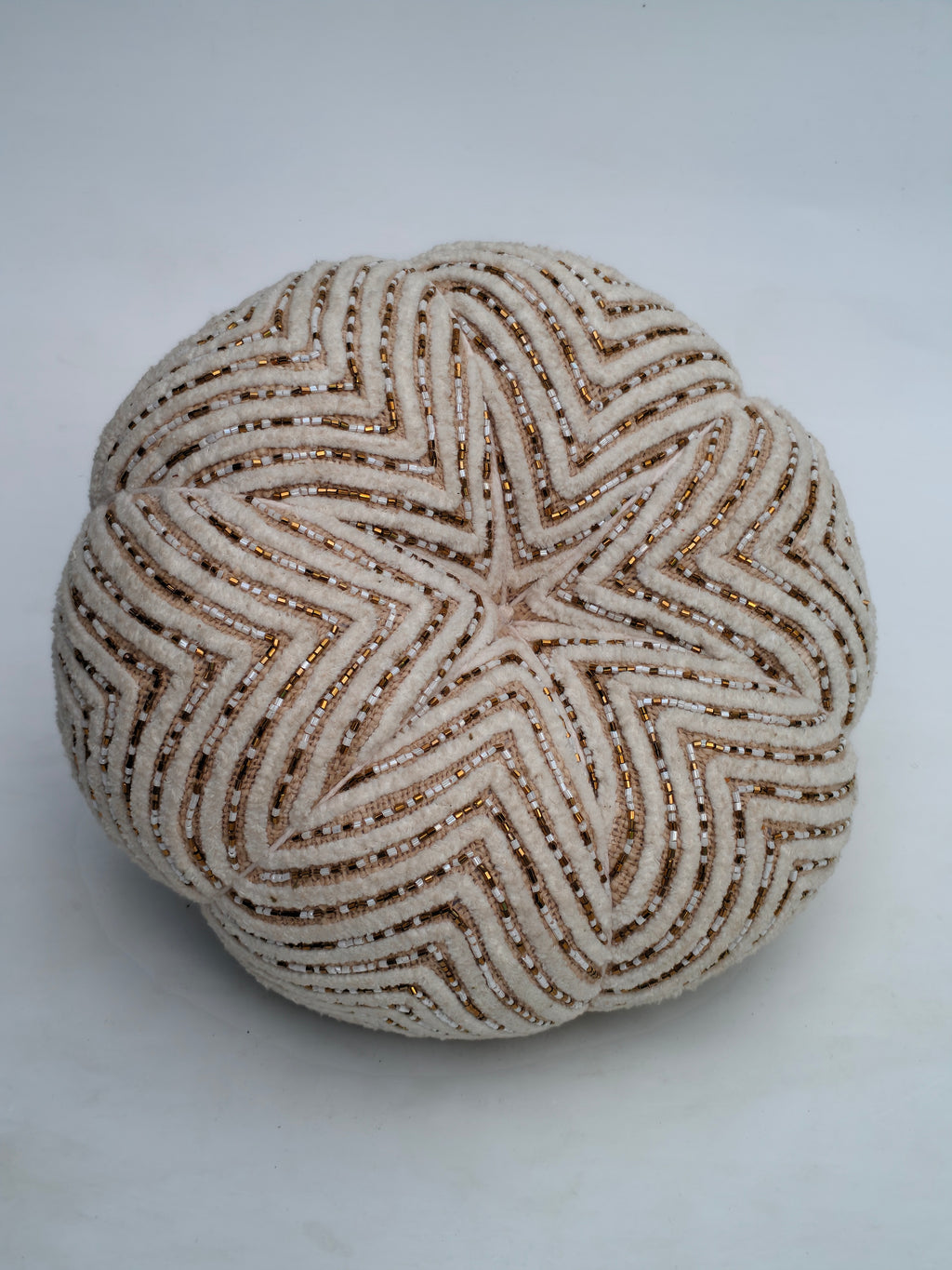 Elegant Beaded Decorative Pumpkin – Ivory & Gold Accent