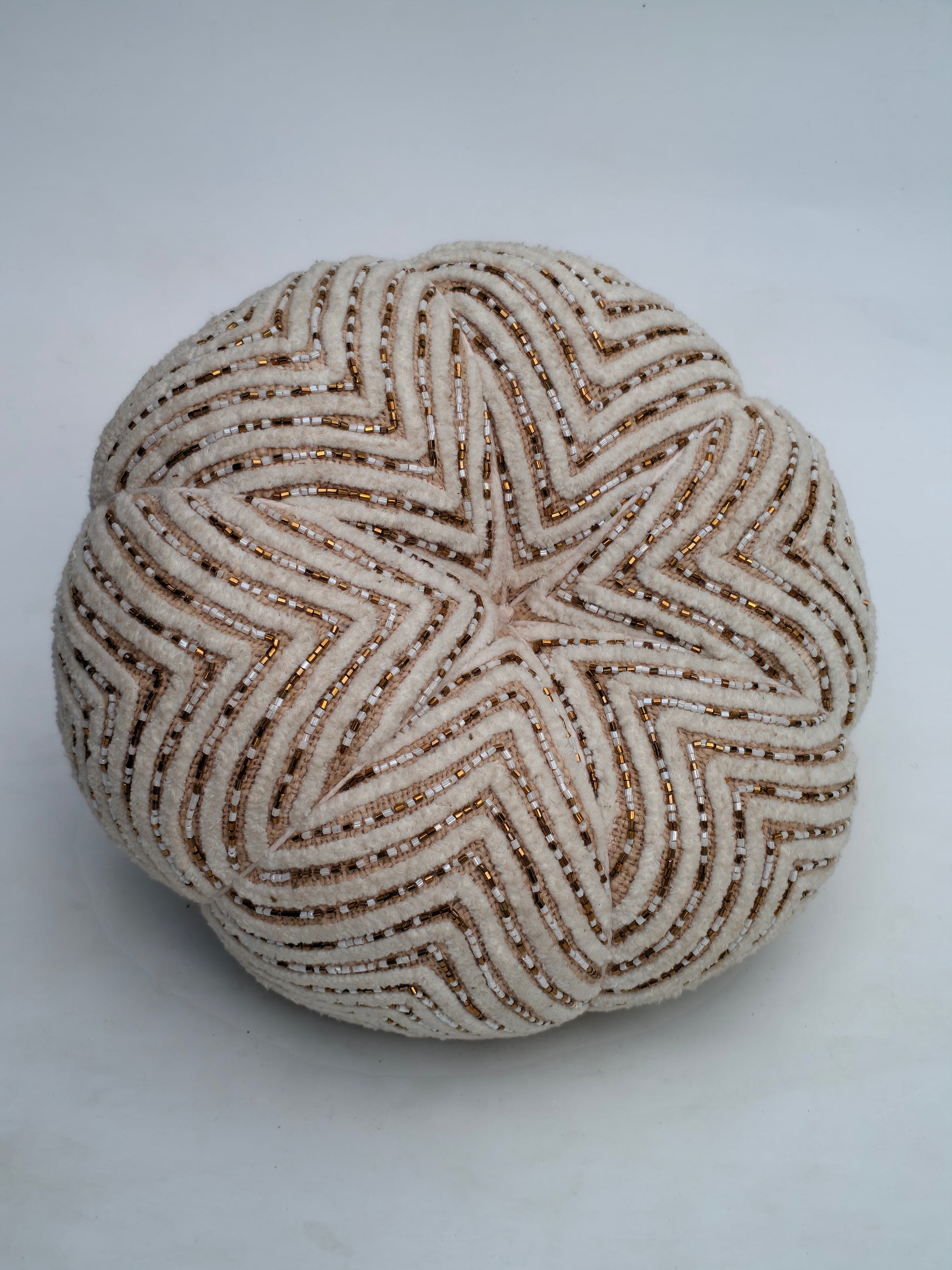 Elegant Beaded Decorative Pumpkin – Ivory & Gold Accent