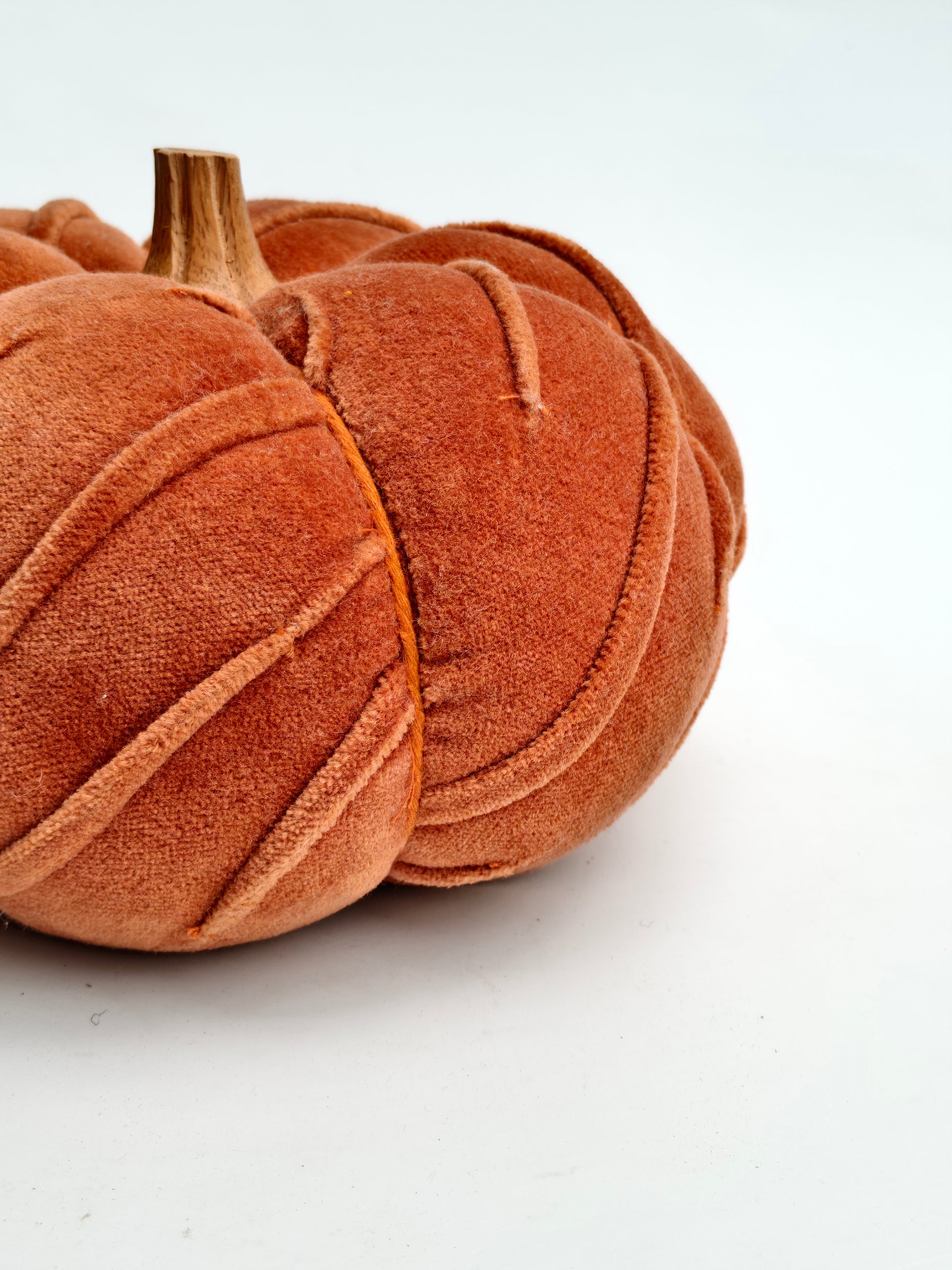 Rust Velvet Pumpkin – Sculpted Leaf Design