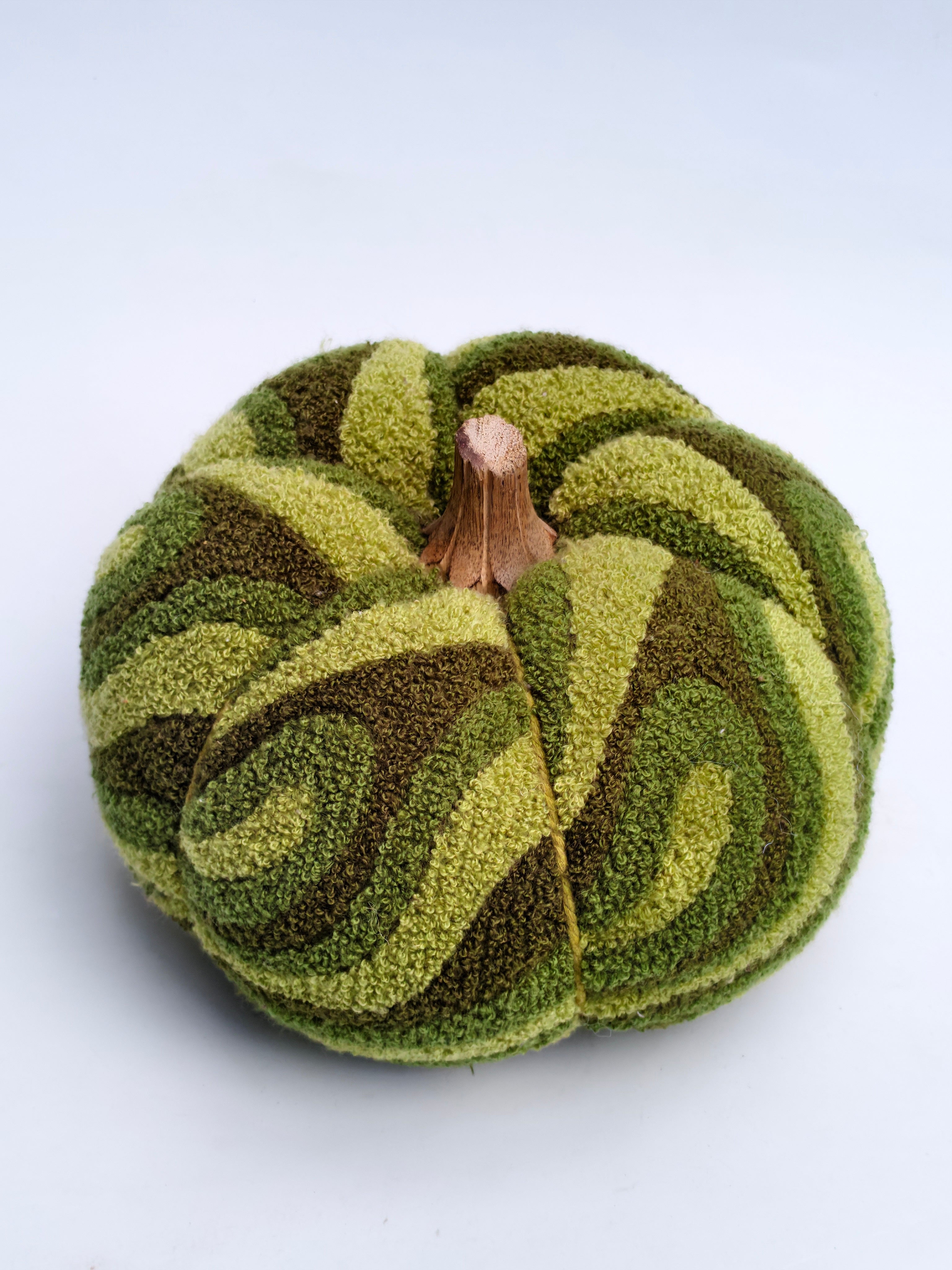 Textured Swirl Pumpkin – Moss Green & Olive Bouclé