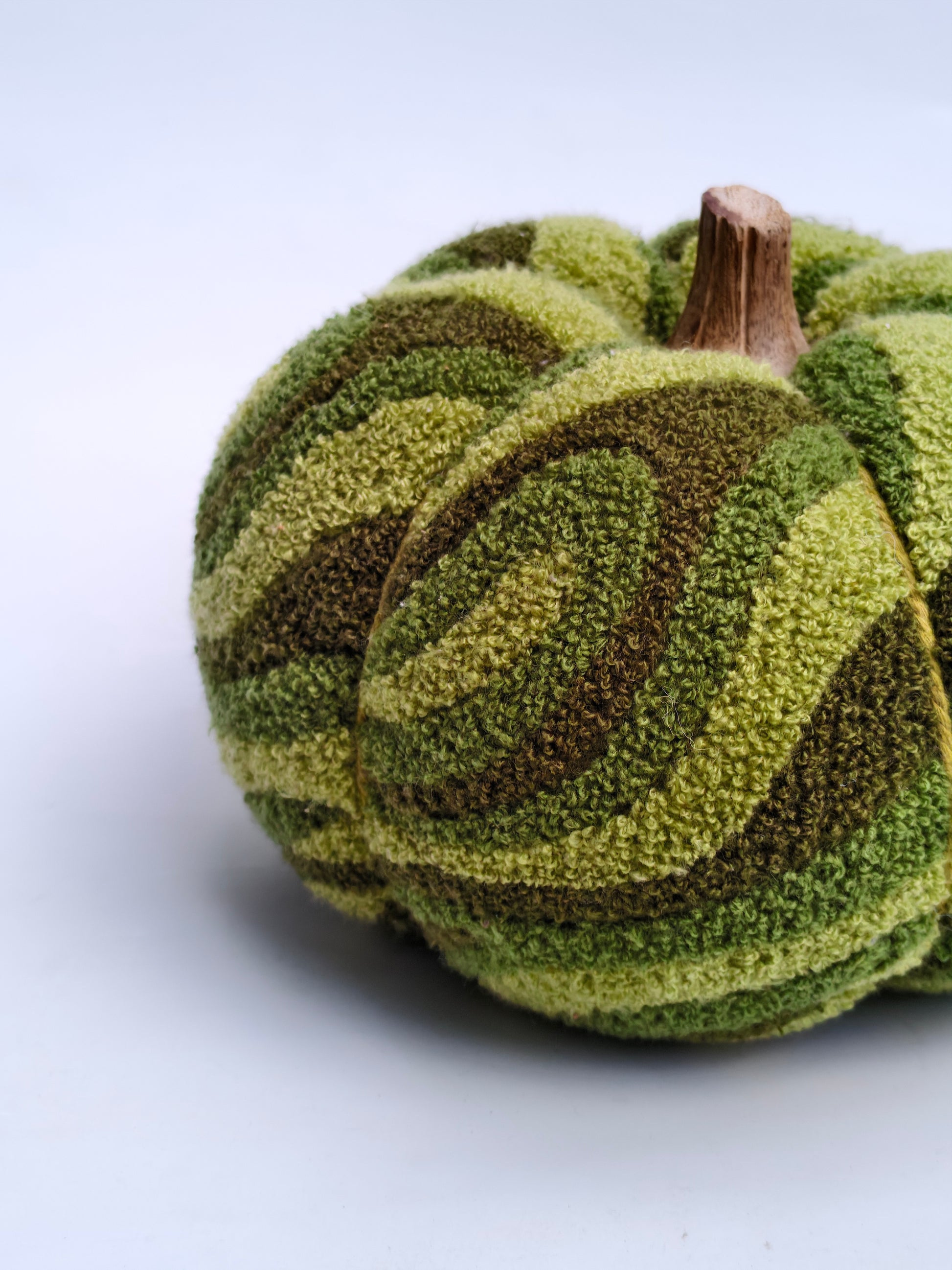 Textured Swirl Pumpkin – Moss Green & Olive Bouclé