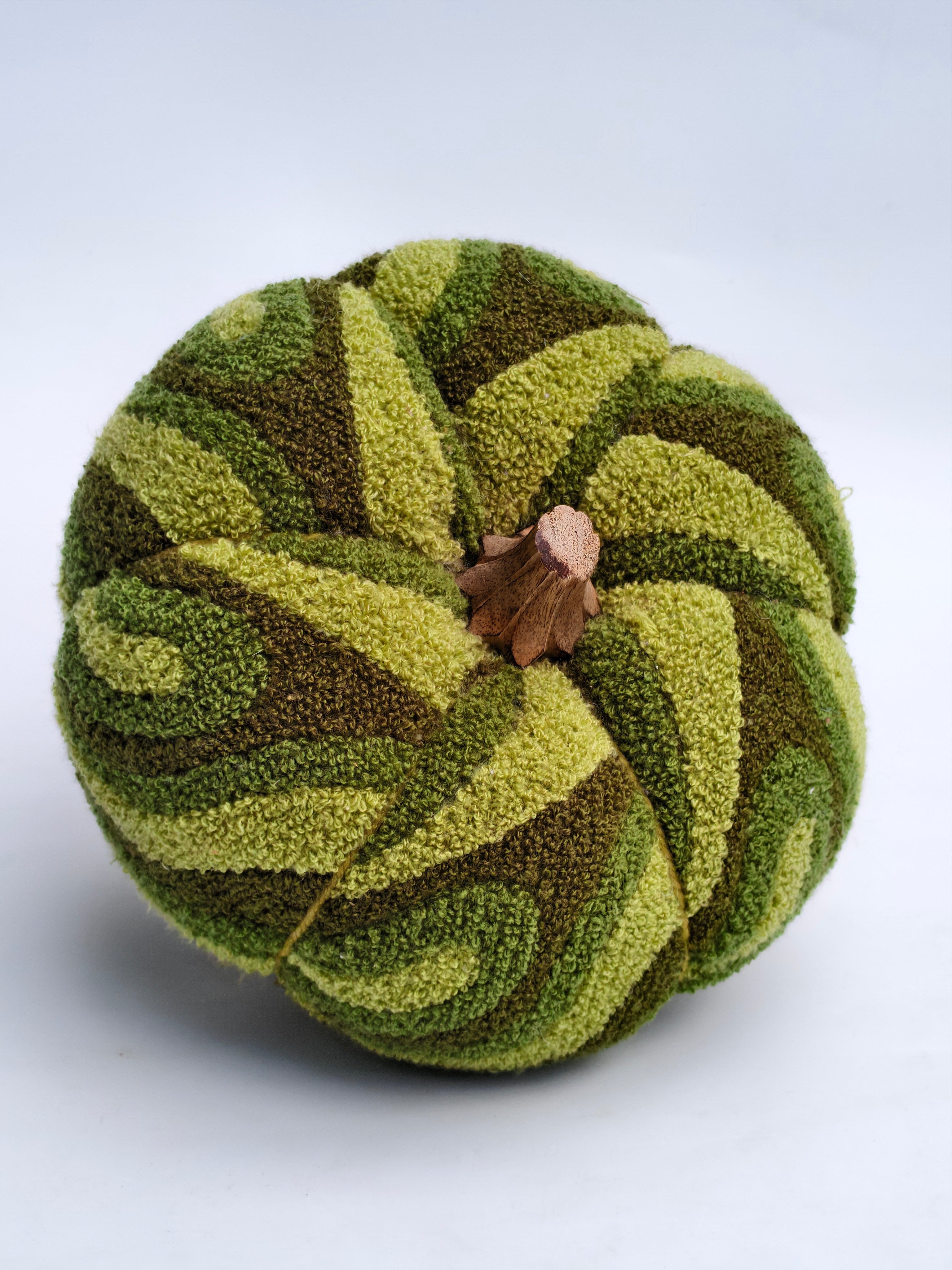 Textured Swirl Pumpkin – Moss Green & Olive Bouclé