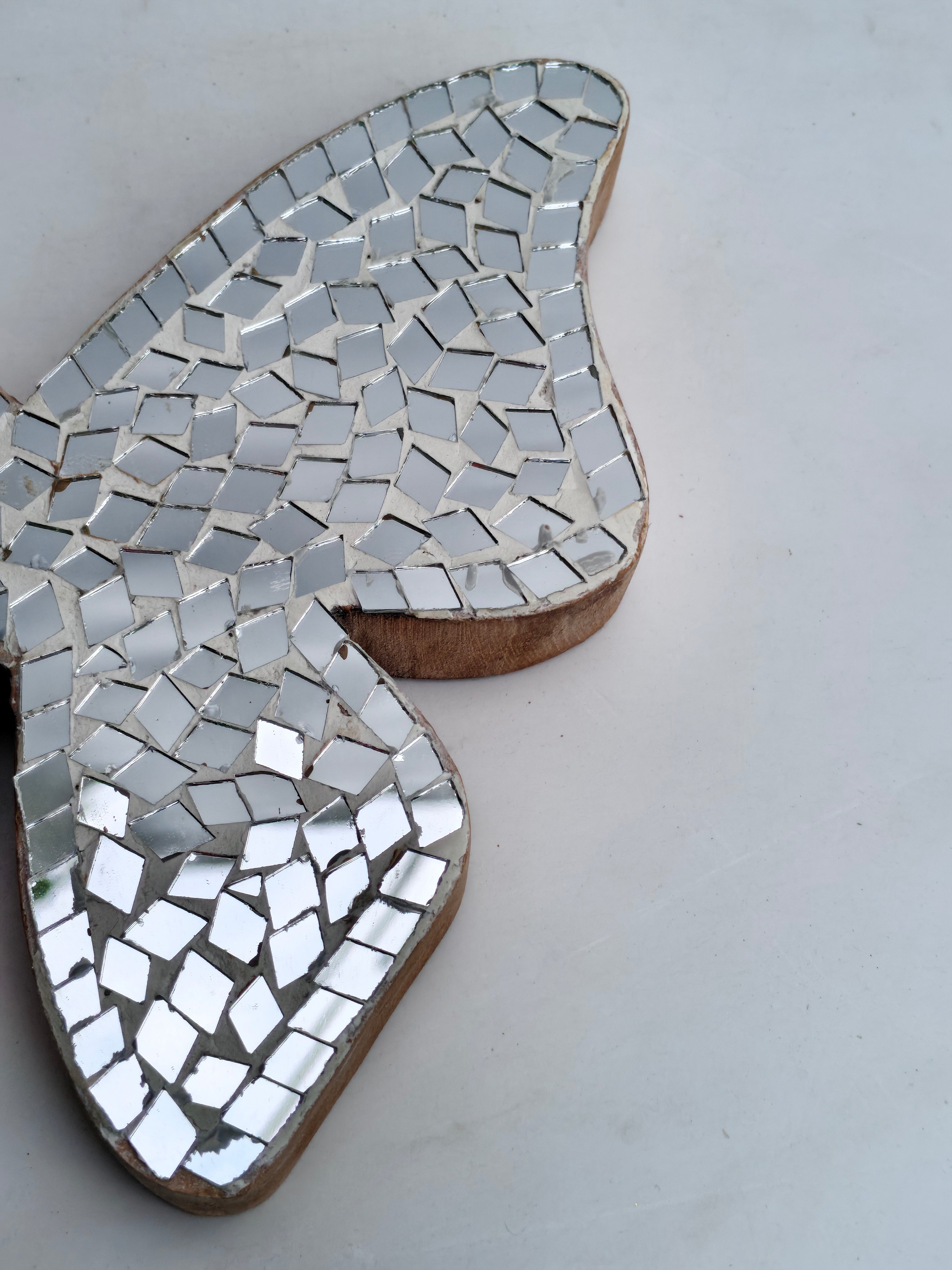 Elegant Wooden Butterfly with Mirror Mosaic Art
