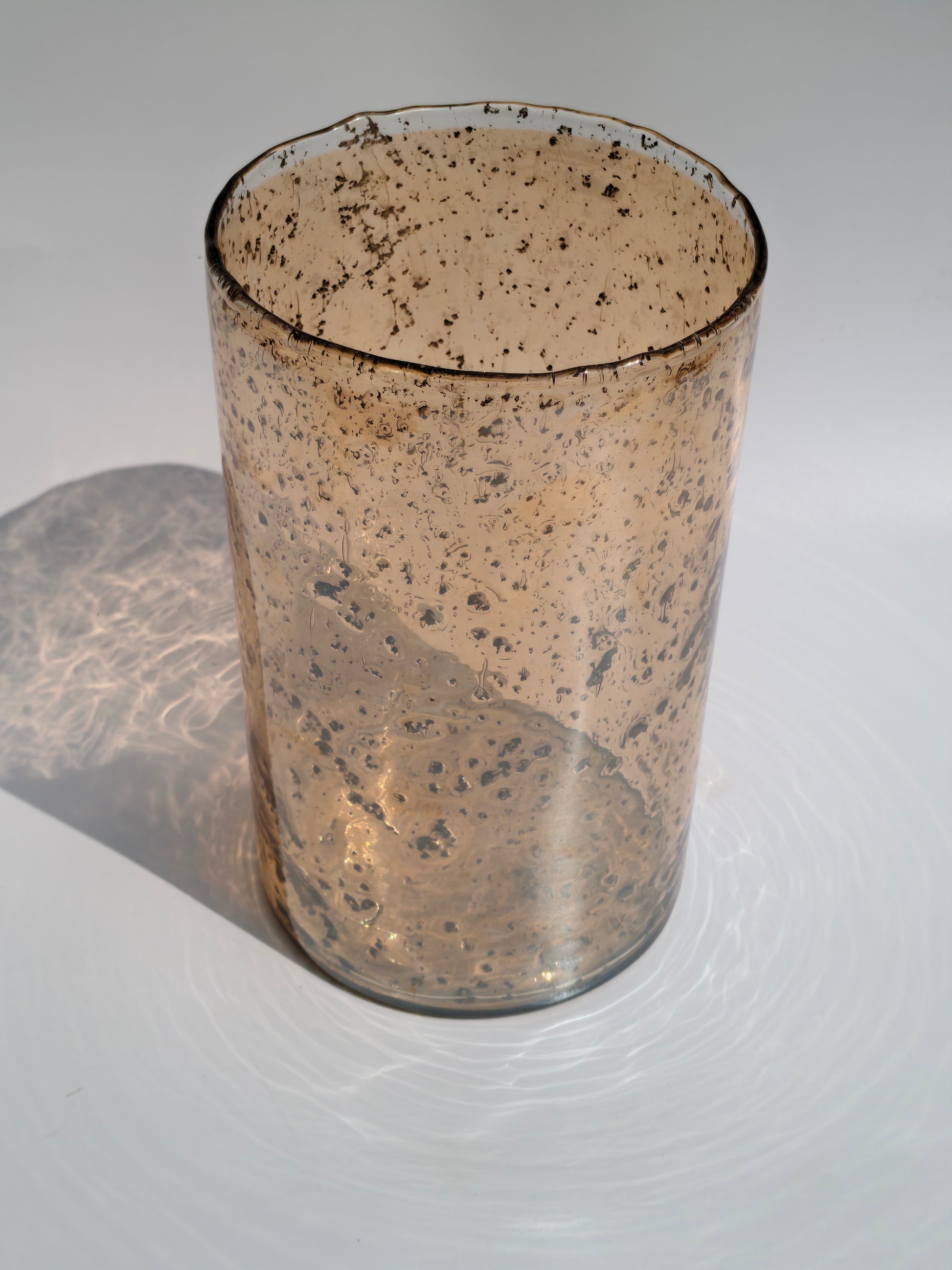 Bronze Drip Stand with Amber Speckled Glass – Artistic Glass Vase & Candle Holder