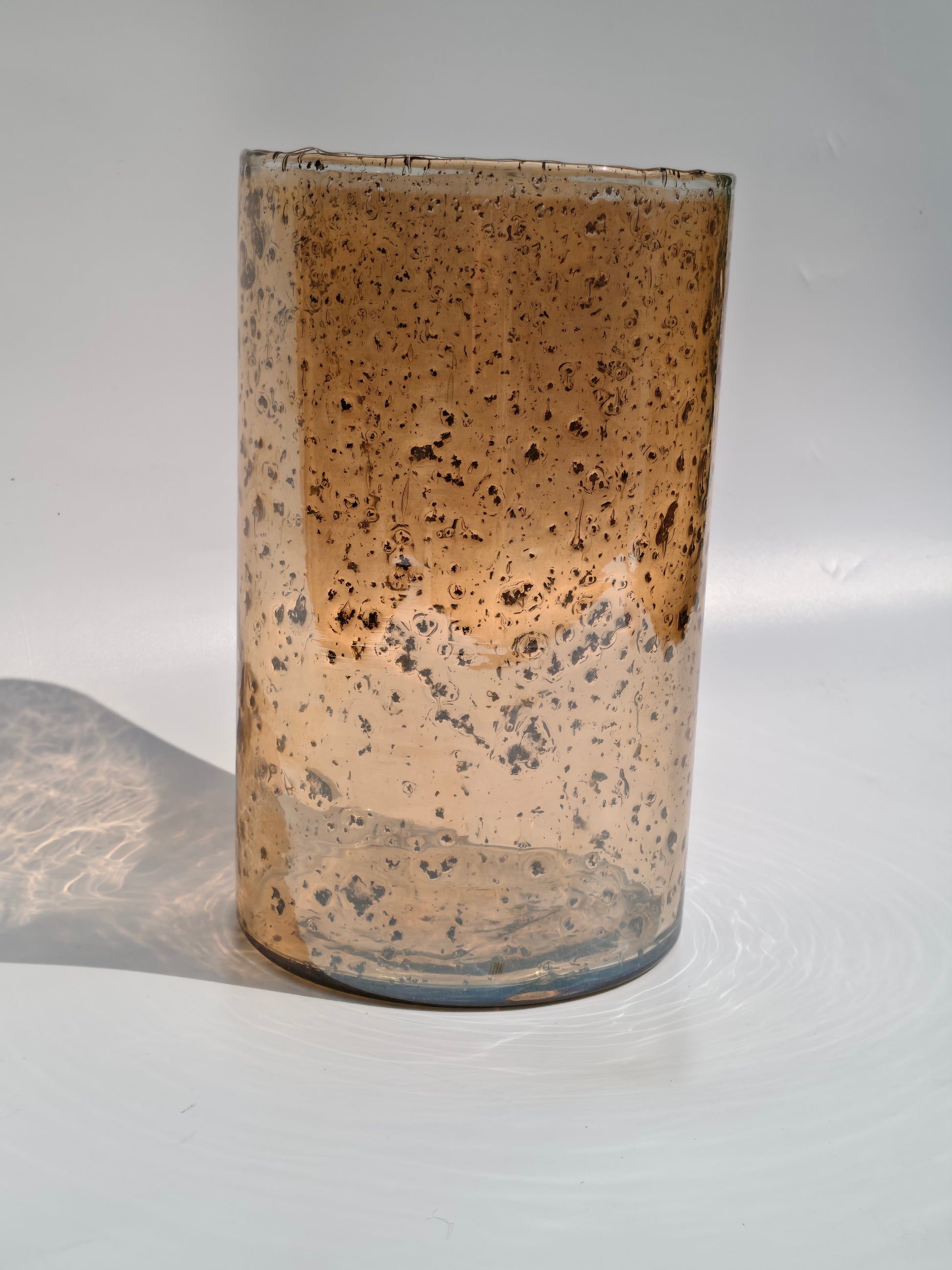 Bronze Drip Stand with Amber Speckled Glass – Artistic Glass Vase & Candle Holder