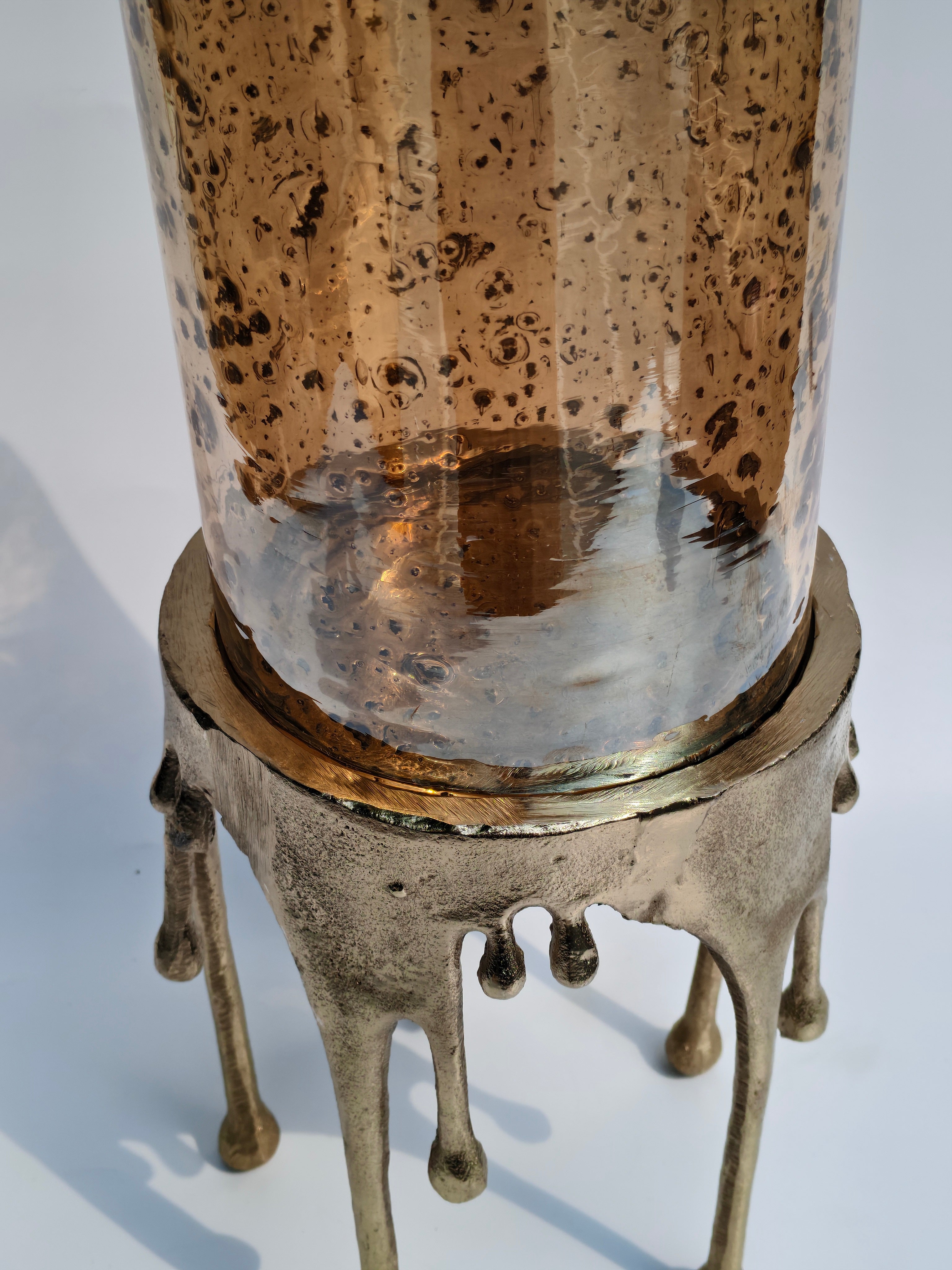 Bronze Drip Stand with Amber Speckled Glass – Artistic Glass Vase & Candle Holder