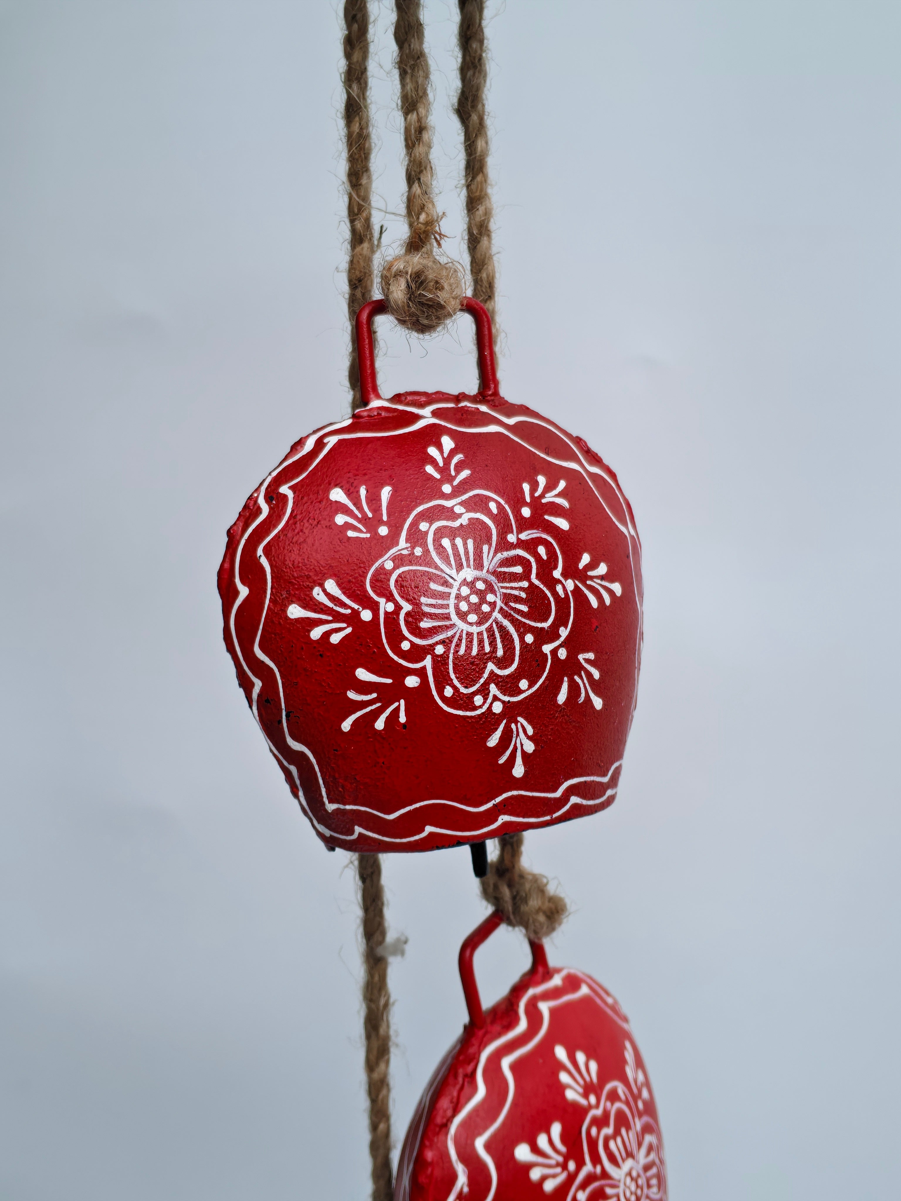 Red Metal Bell Wind Chime – Hand-Painted Rustic Hanging Décor