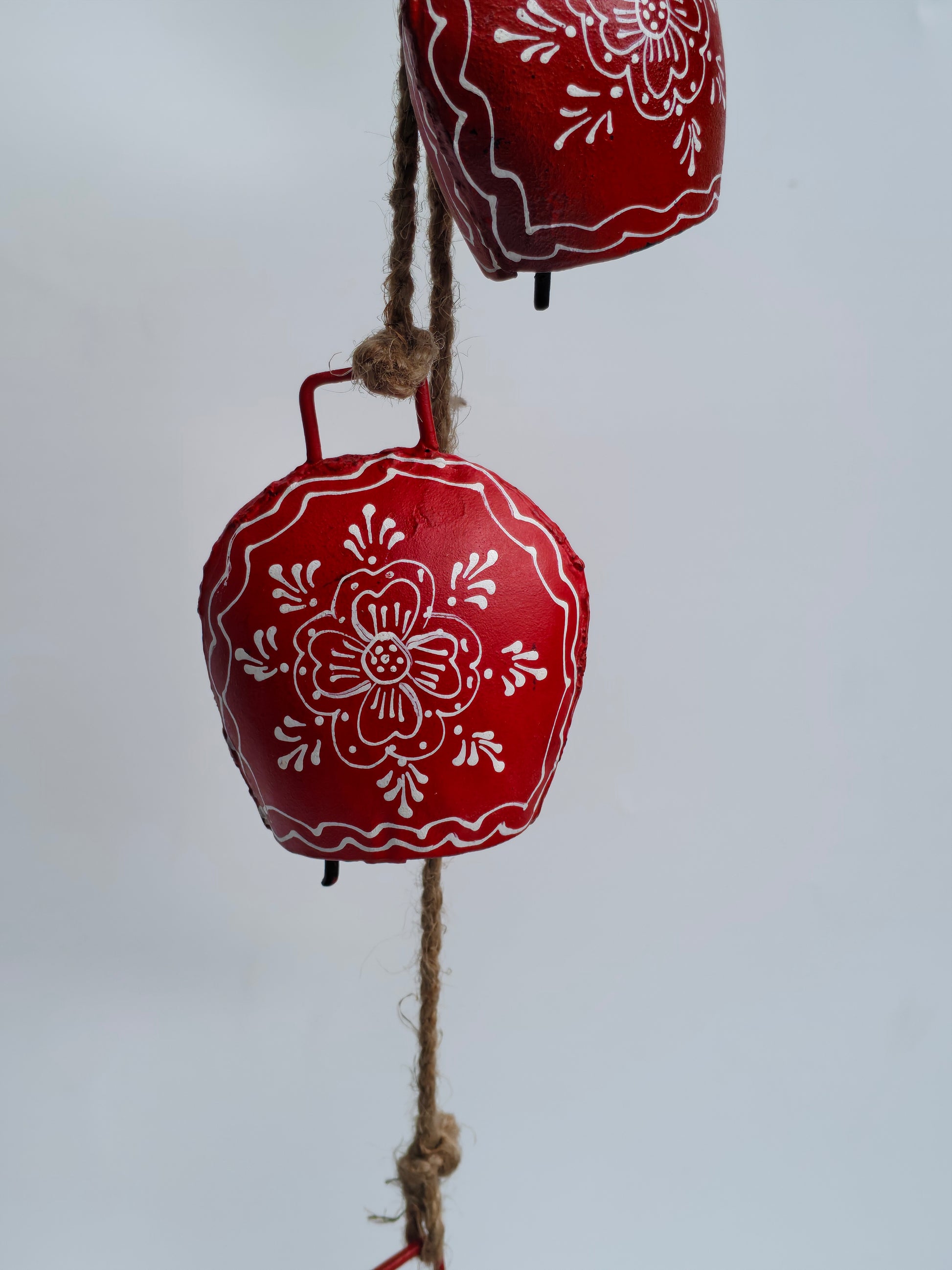 Red Metal Bell Wind Chime – Hand-Painted Rustic Hanging Décor