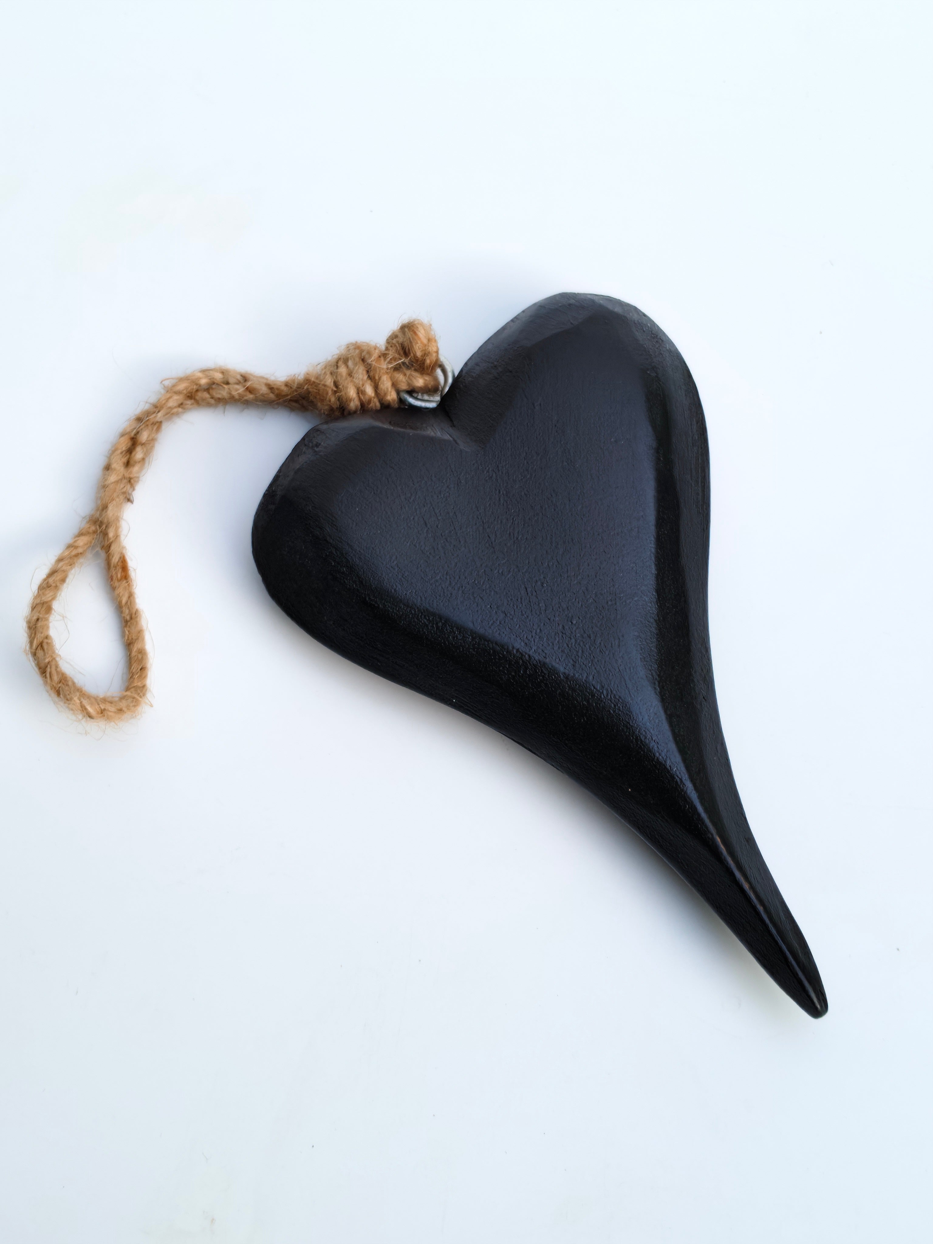Rustic Black Wooden Heart Hanging Decor
