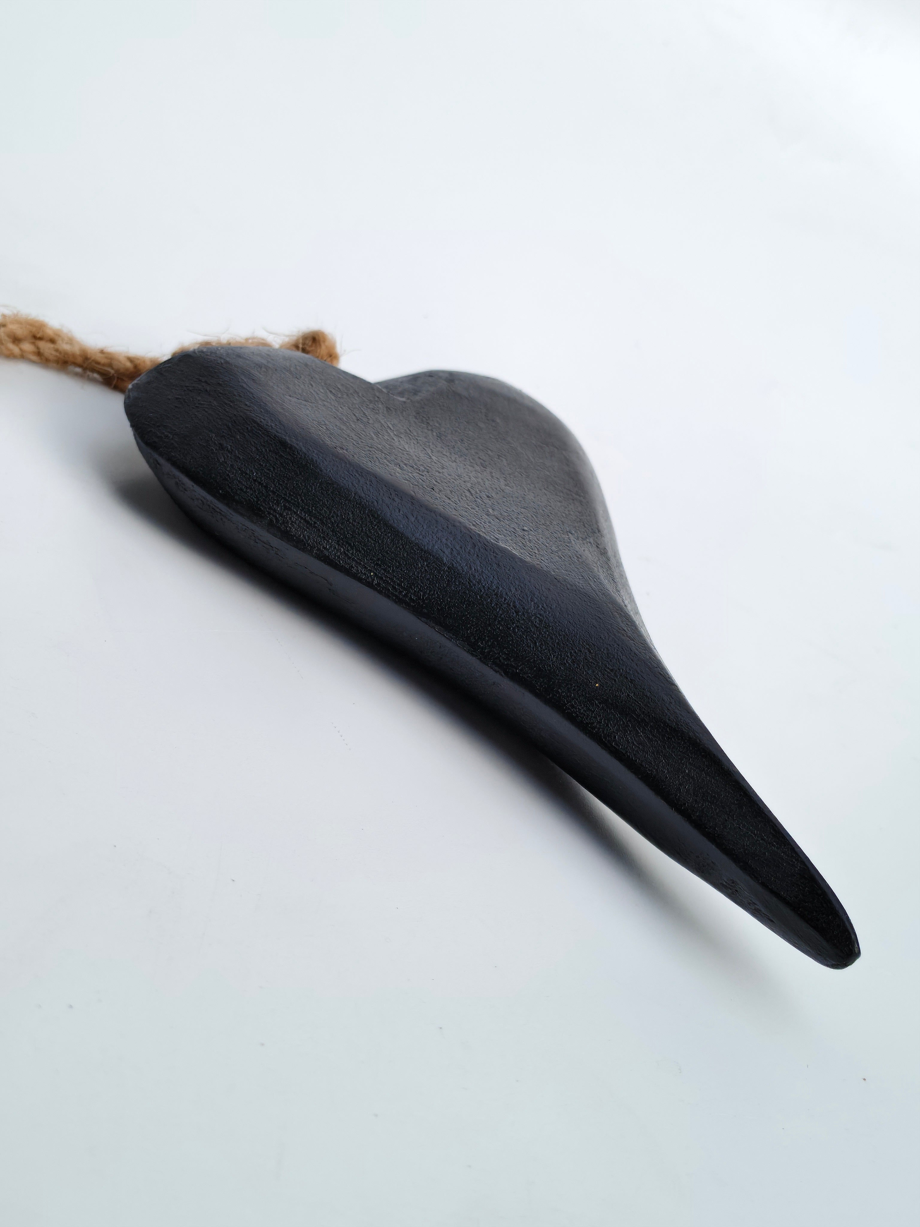 Rustic Black Wooden Heart Hanging Decor