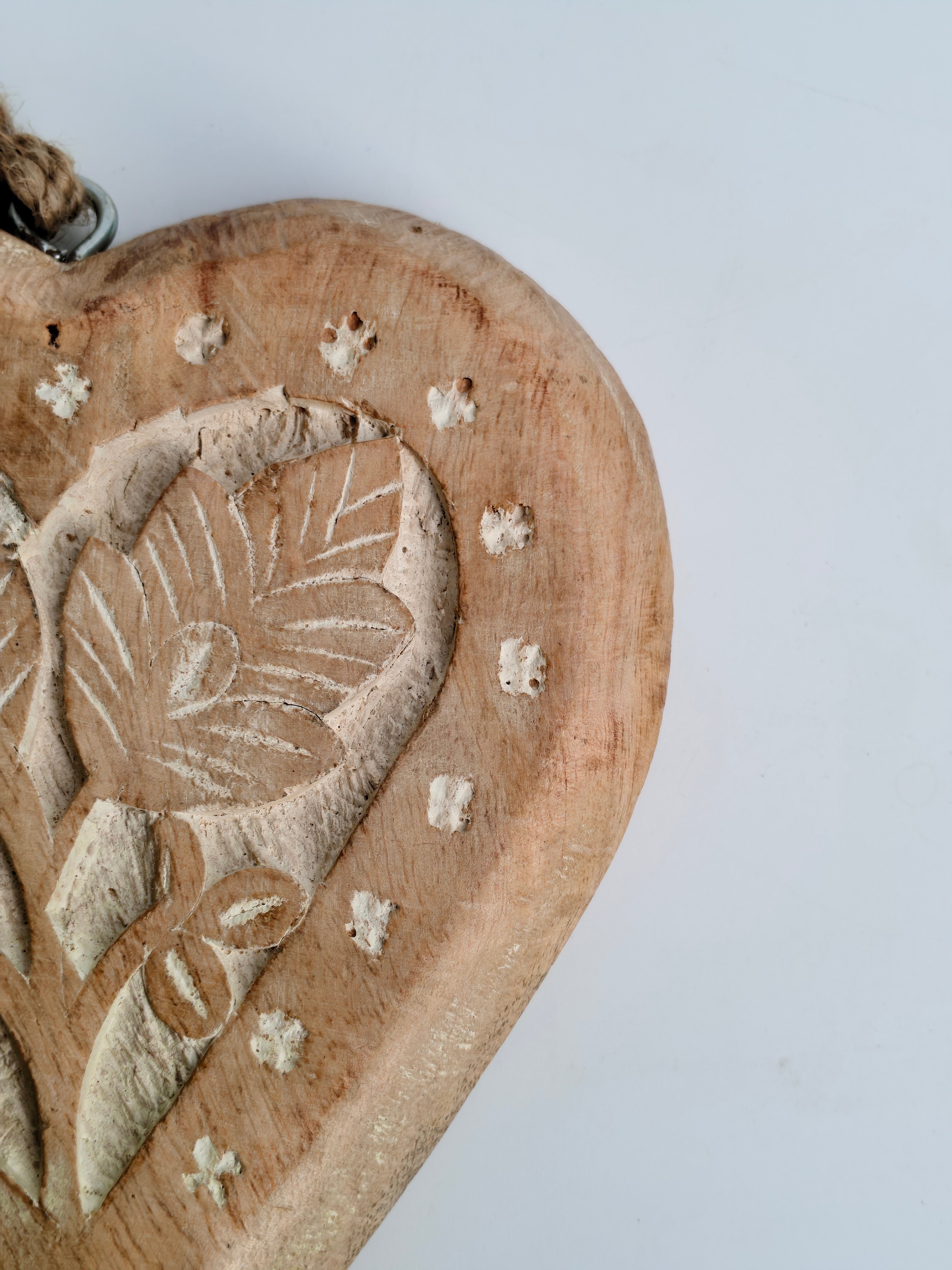 Hand-Carved Wooden Heart Wall Decor | Rustic Floral & Leaf Design