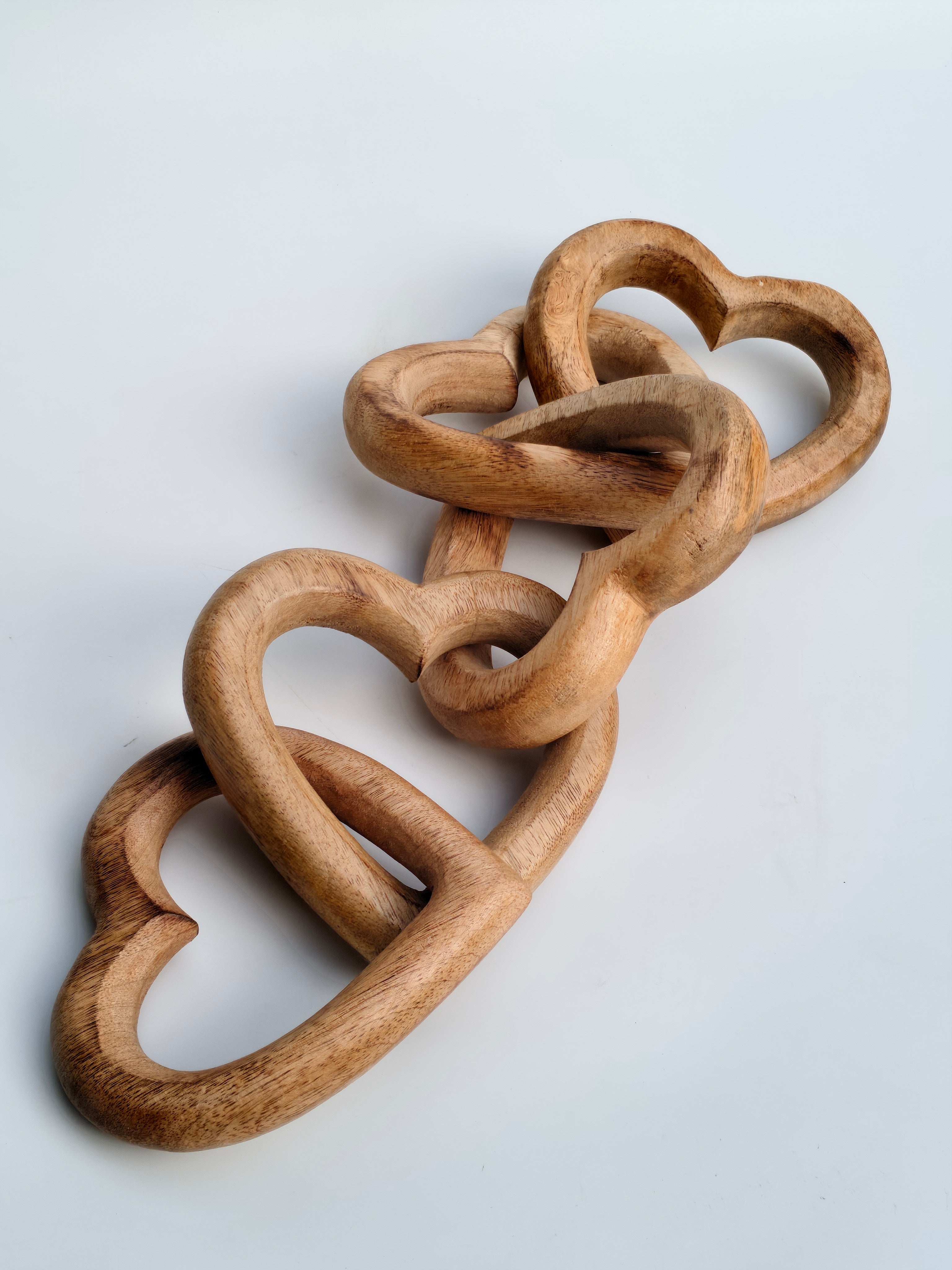 Hand-Carved Interlocking Wooden Hearts Chain \ Hanging & Tabletop Sculpture