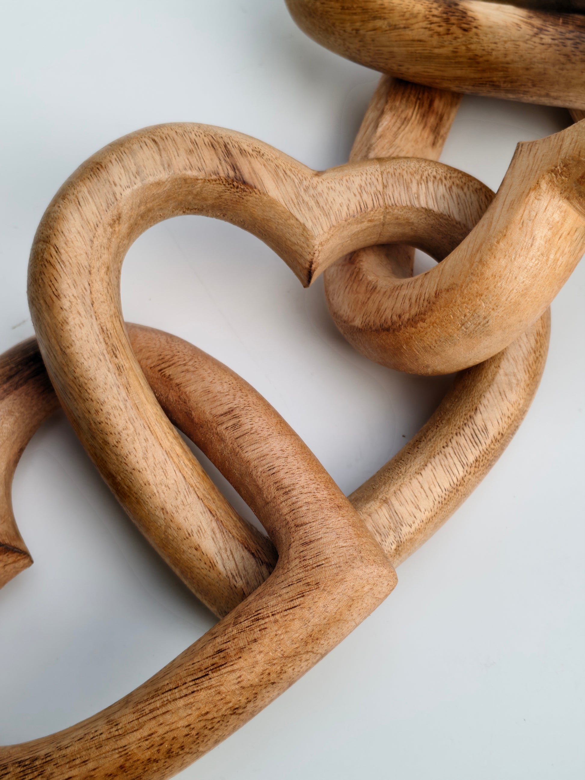 Hand-Carved Interlocking Wooden Hearts Chain \ Hanging & Tabletop Sculpture