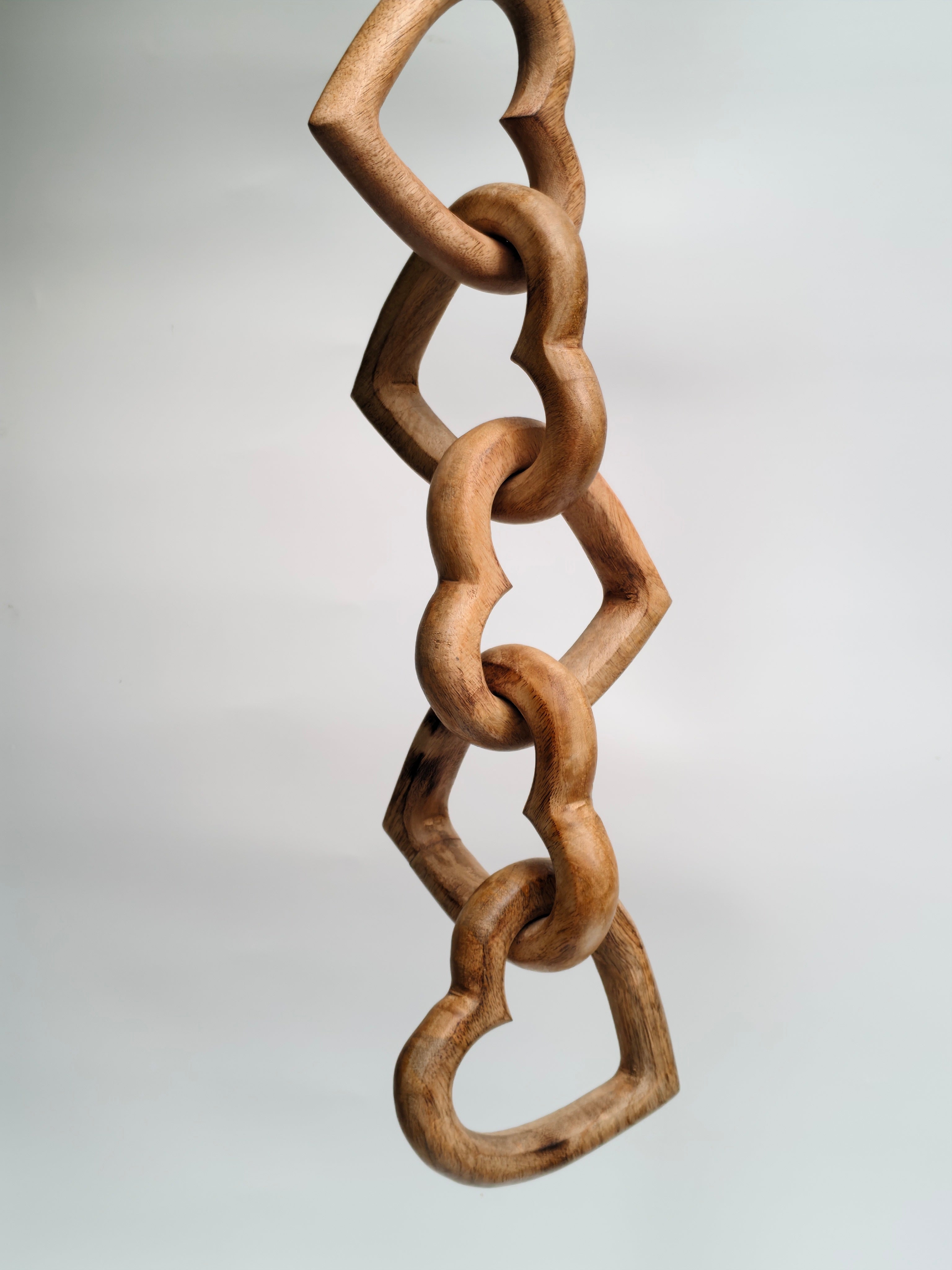 Hand-Carved Interlocking Wooden Hearts Chain \ Hanging & Tabletop Sculpture