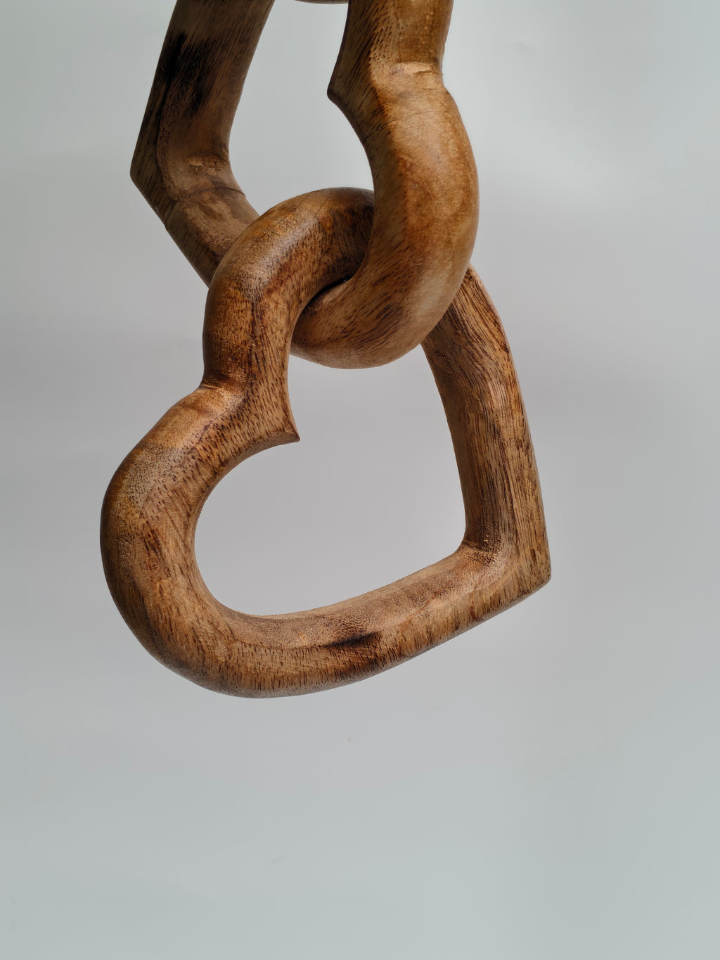 Hand-Carved Interlocking Wooden Hearts Chain \ Hanging & Tabletop Sculpture