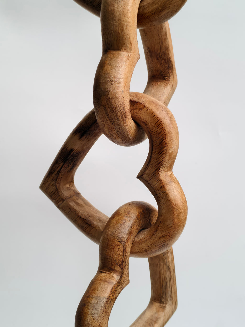 Hand-Carved Interlocking Wooden Hearts Chain \ Hanging & Tabletop Sculpture