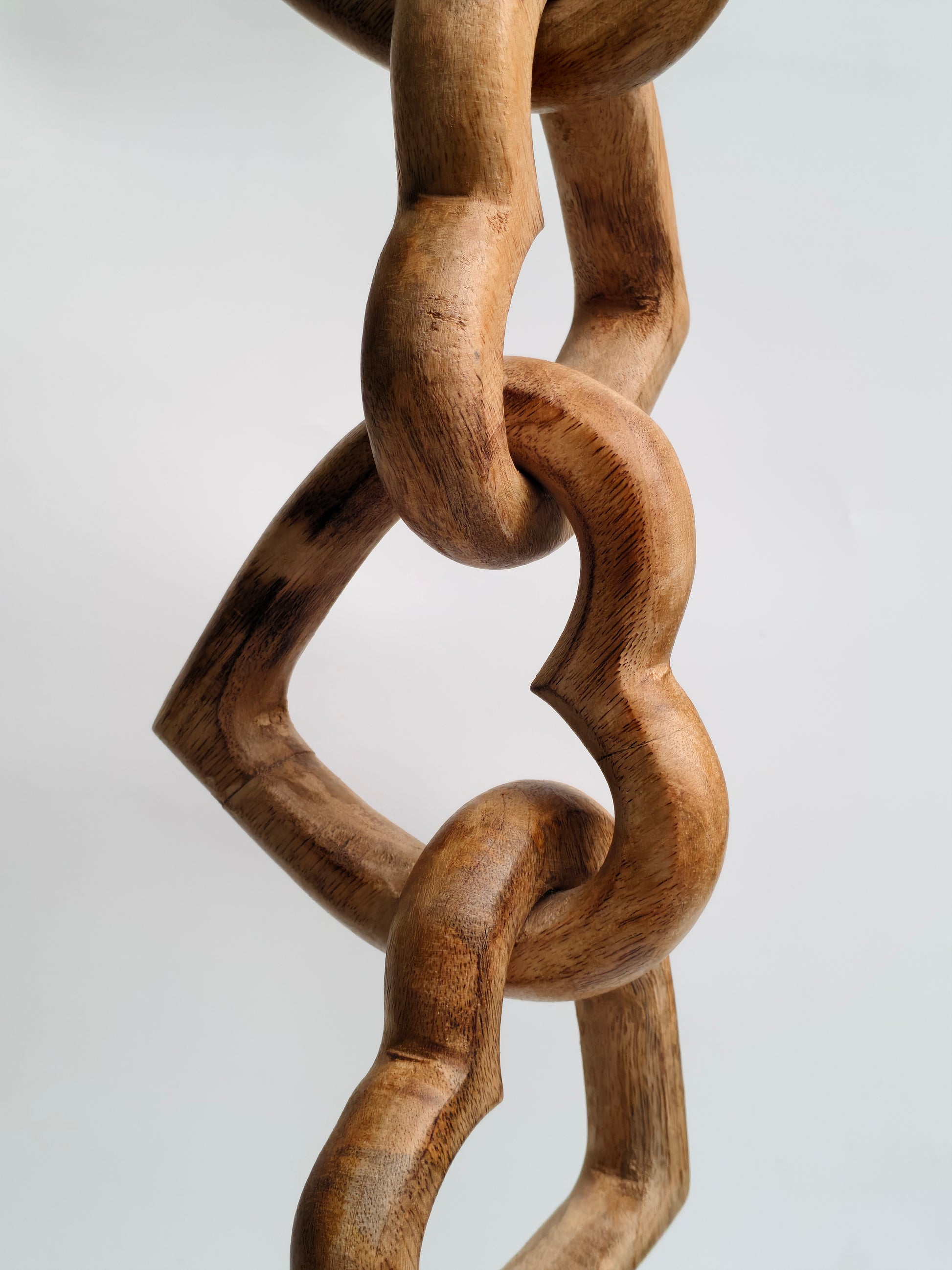 Hand-Carved Interlocking Wooden Hearts Chain \ Hanging & Tabletop Sculpture
