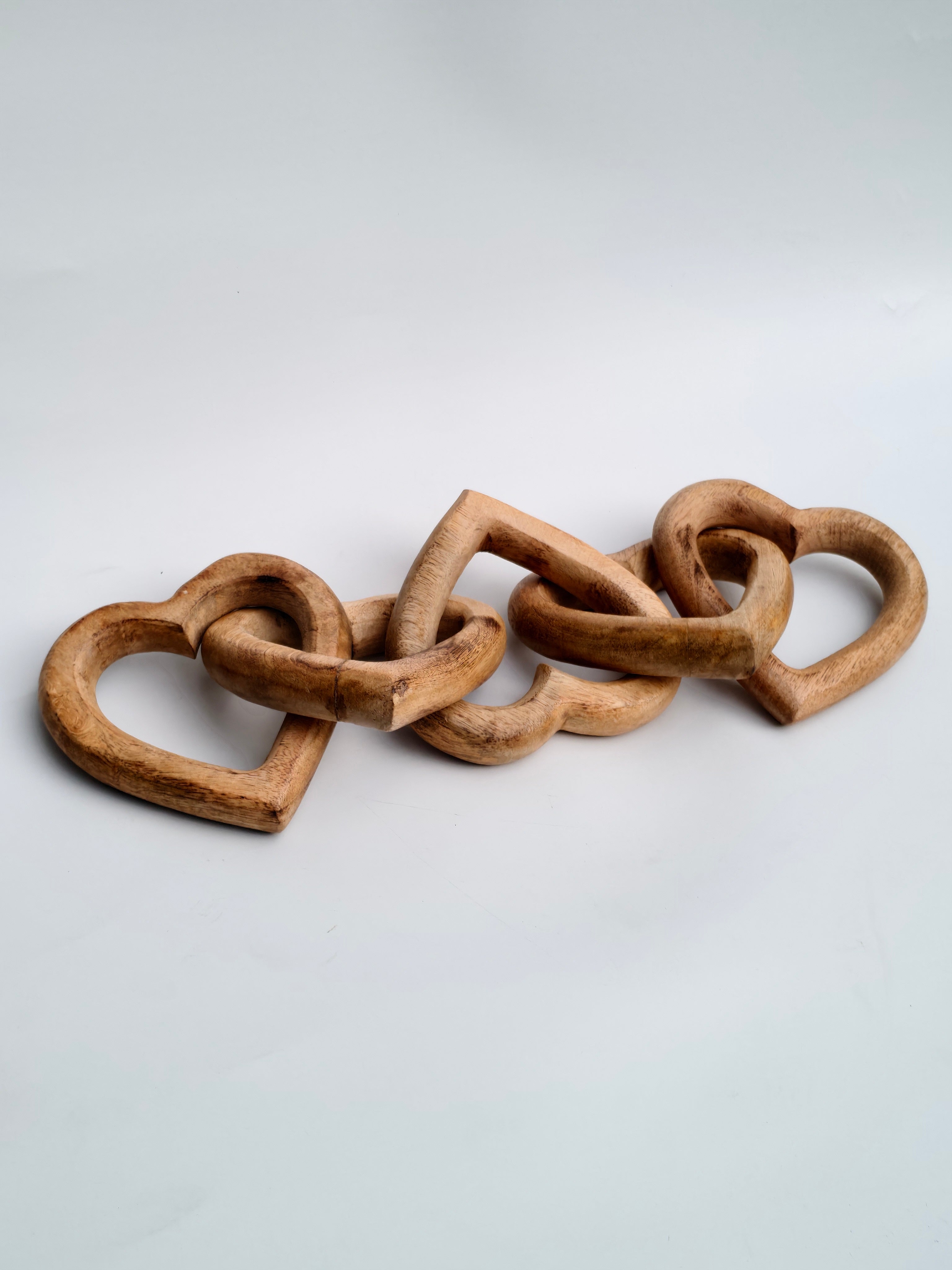 Hand-Carved Interlocking Wooden Hearts Chain \ Hanging & Tabletop Sculpture