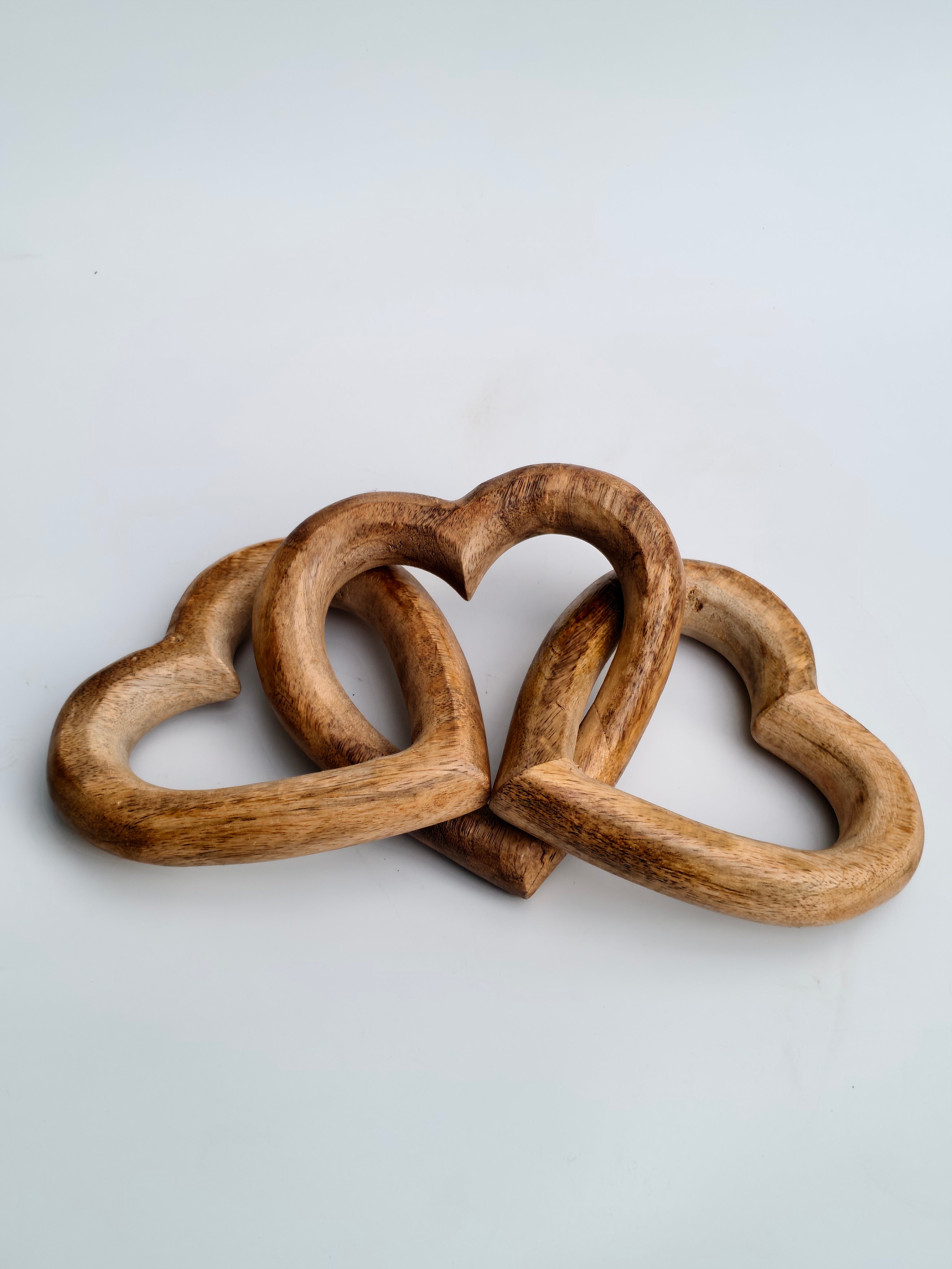 Hand-Carved Interlocking Wooden Hearts Chain \ Hanging & Tabletop Sculpture