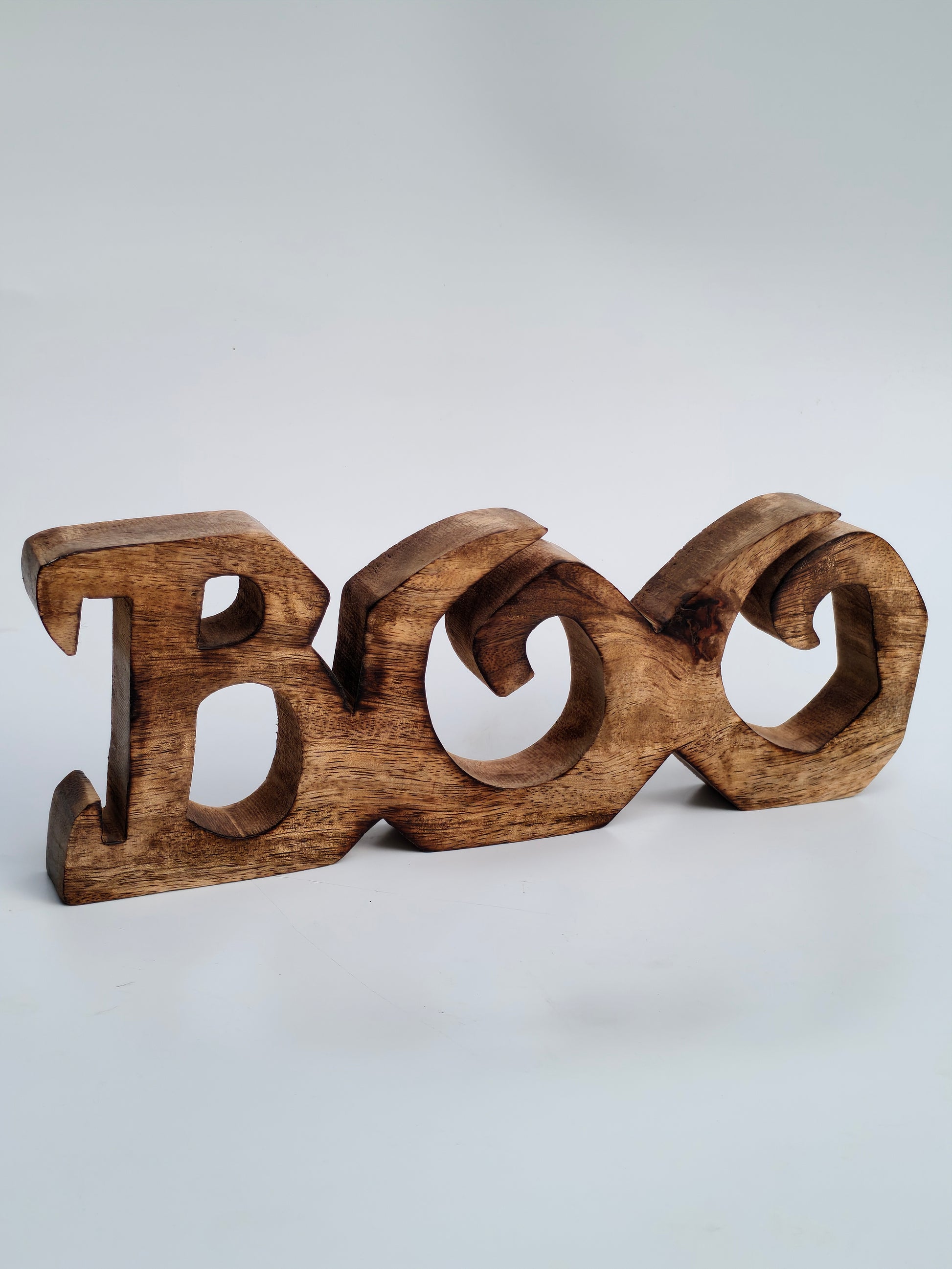 Hand-Carved Wooden "BOO" Sign