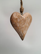 Hand-Carved Wooden Heart Hanging Decor