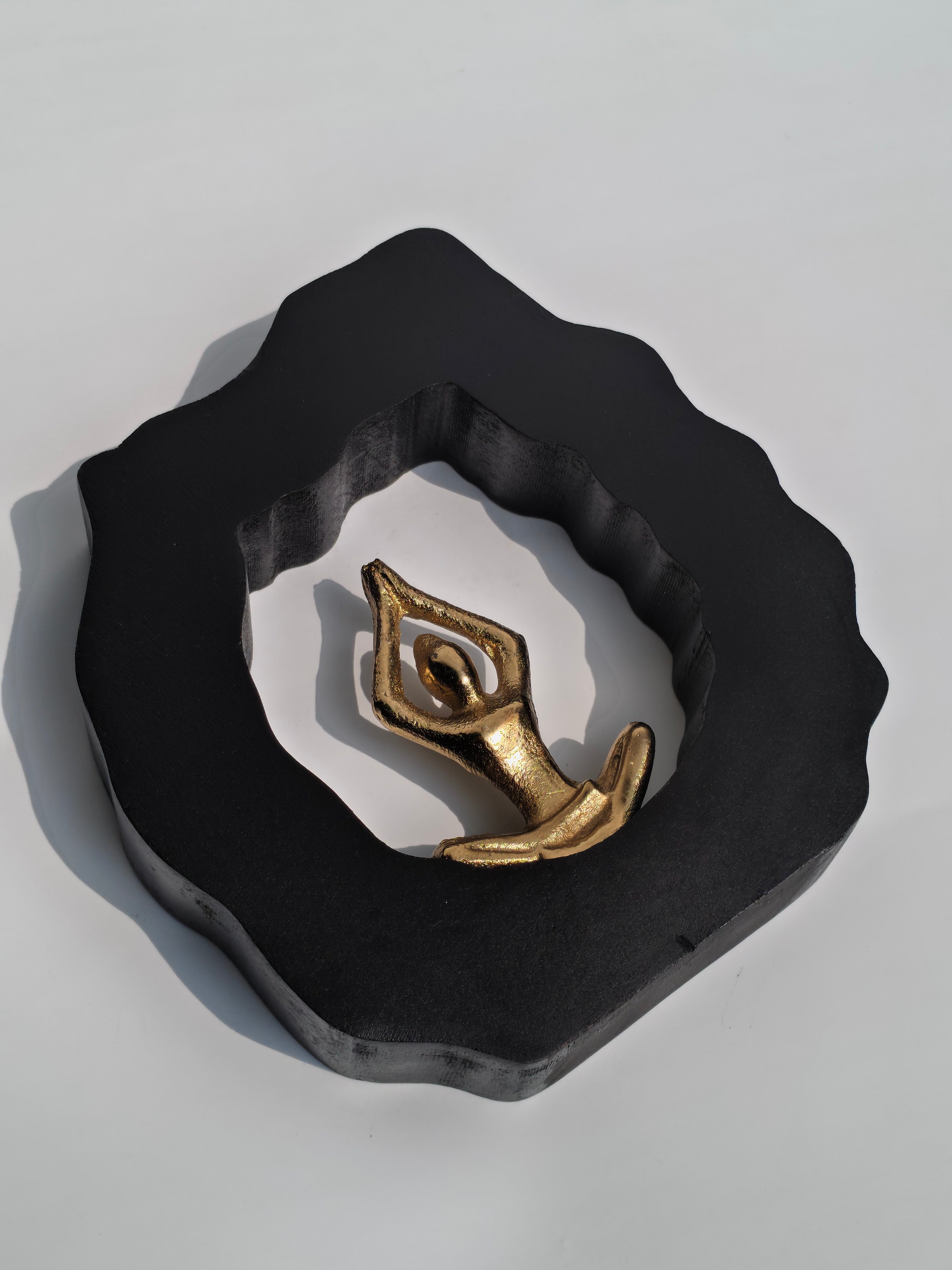 Black & Gold Meditating Figurine – Wall or Table Décor