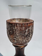 Hand-Carved Wooden Candle Holder with Glass Top