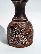 Hand-Carved Wooden Candle Holder with Glass Top