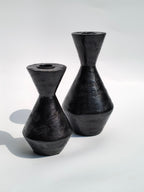 Geometric Black Wooden Candle Holder